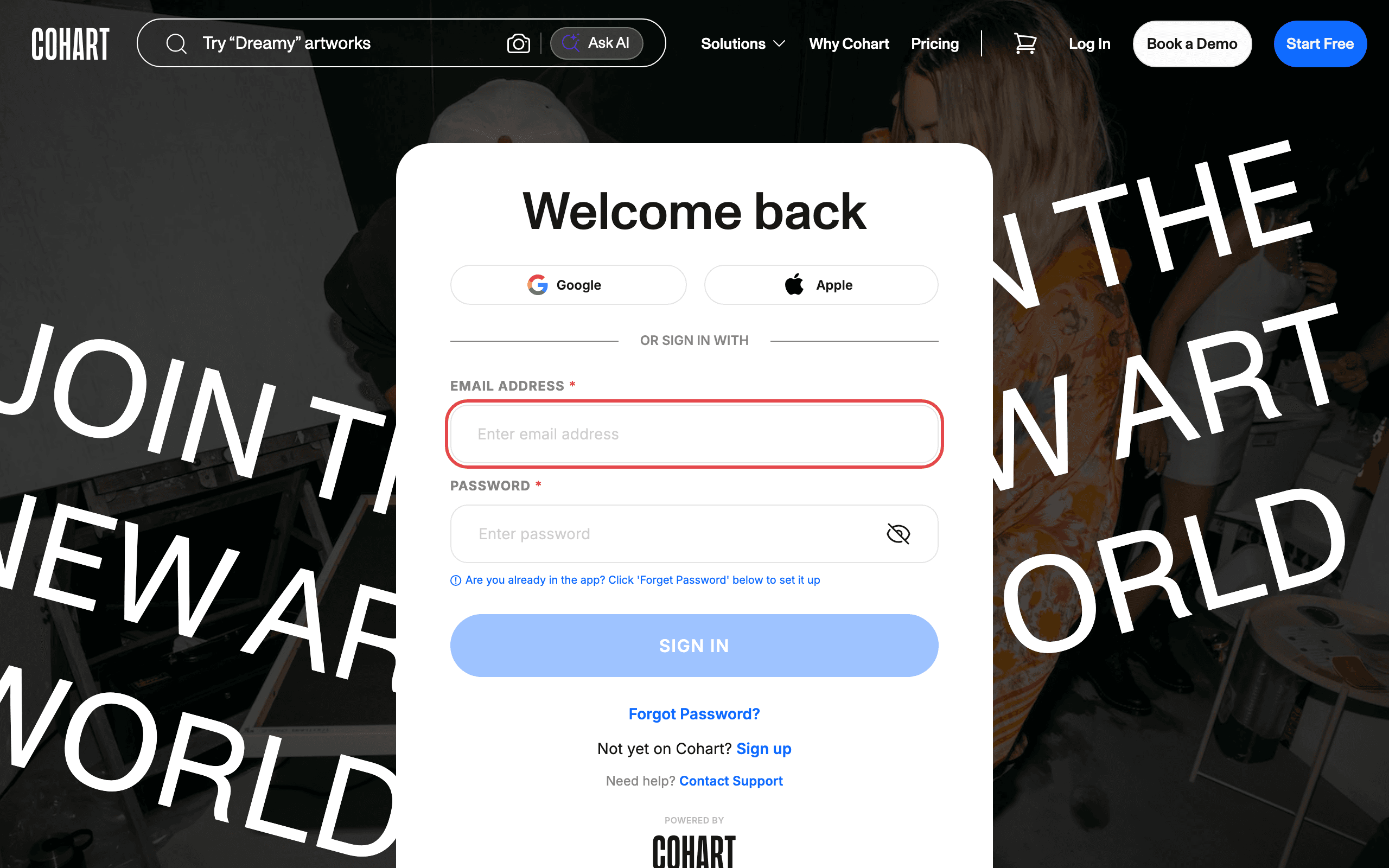 Login page
