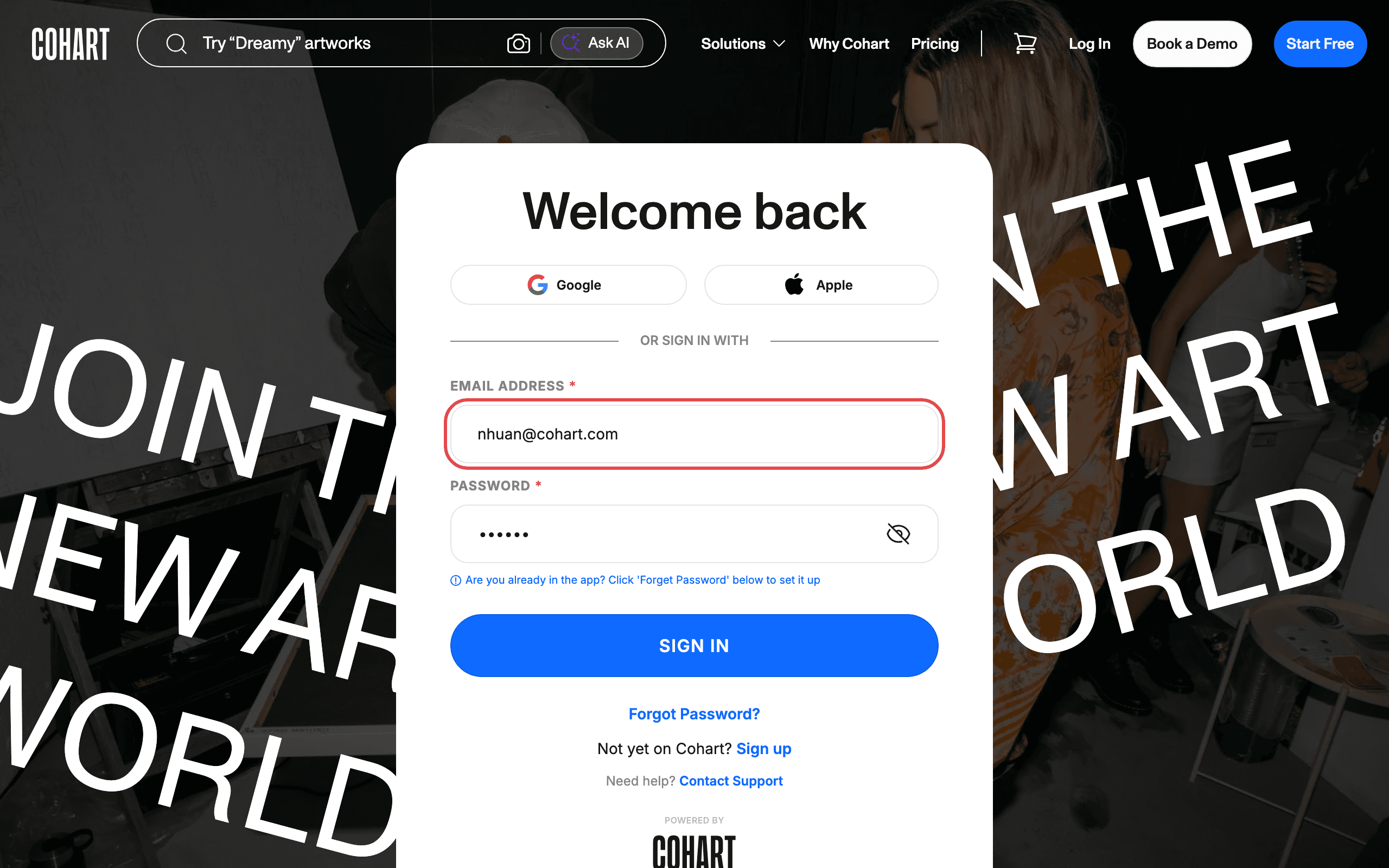 Sign in to your Cohart account