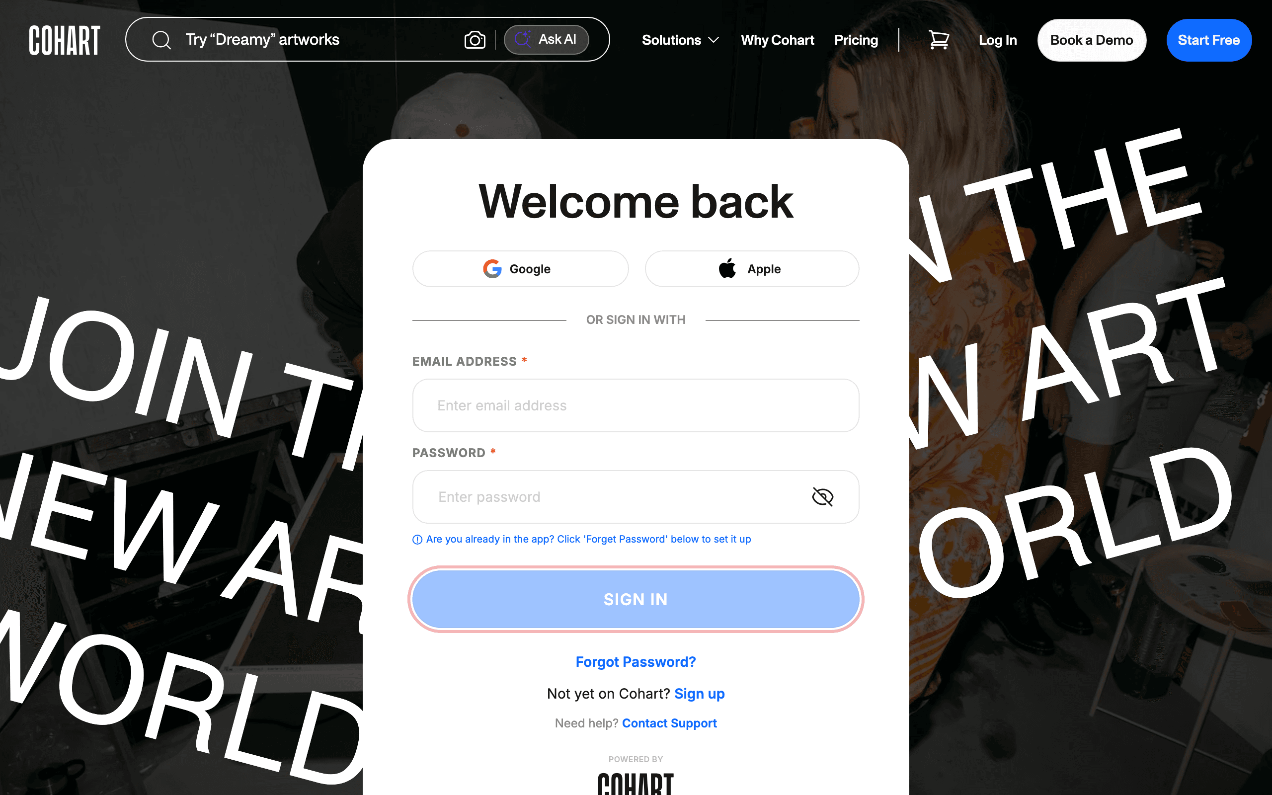 Sign-in page with the SIGN IN button highlighted