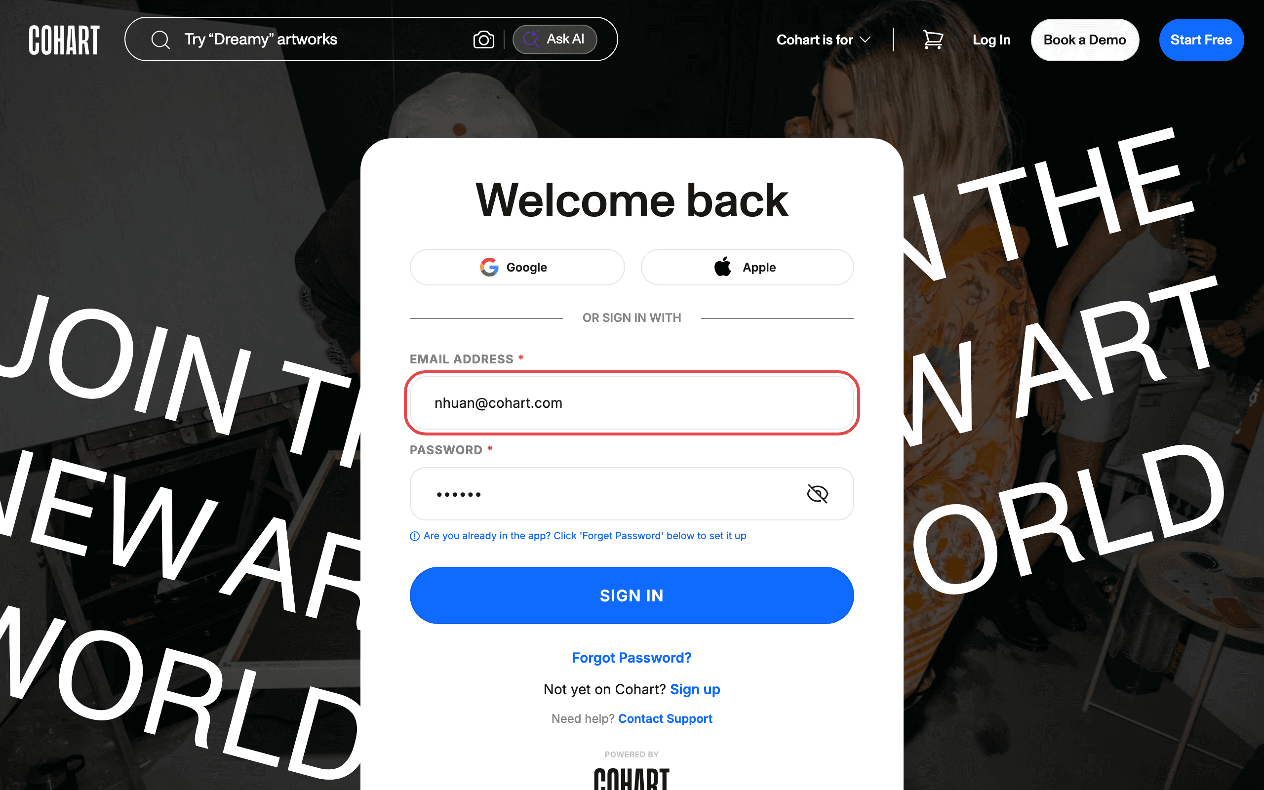 Sign in to your Cohart account