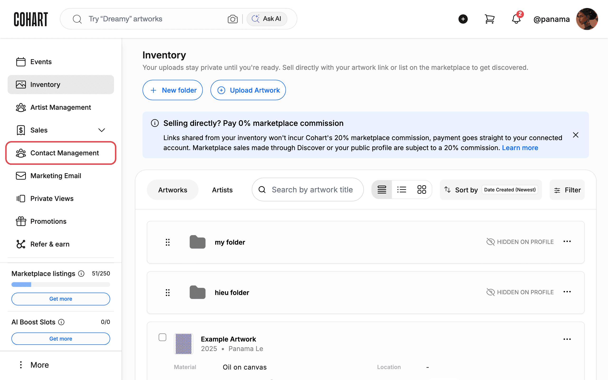Sidebar with Contact Management highlighted