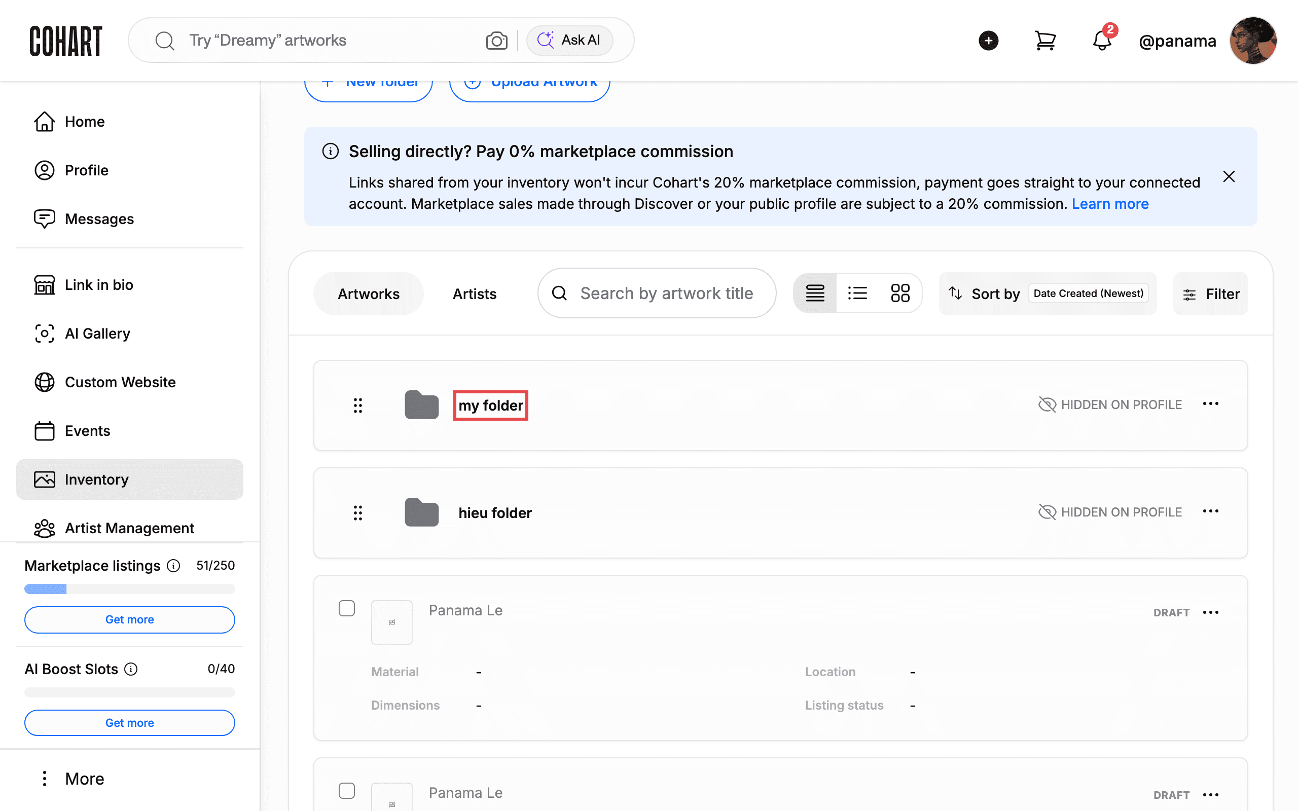 Find your folders on the Inventory page