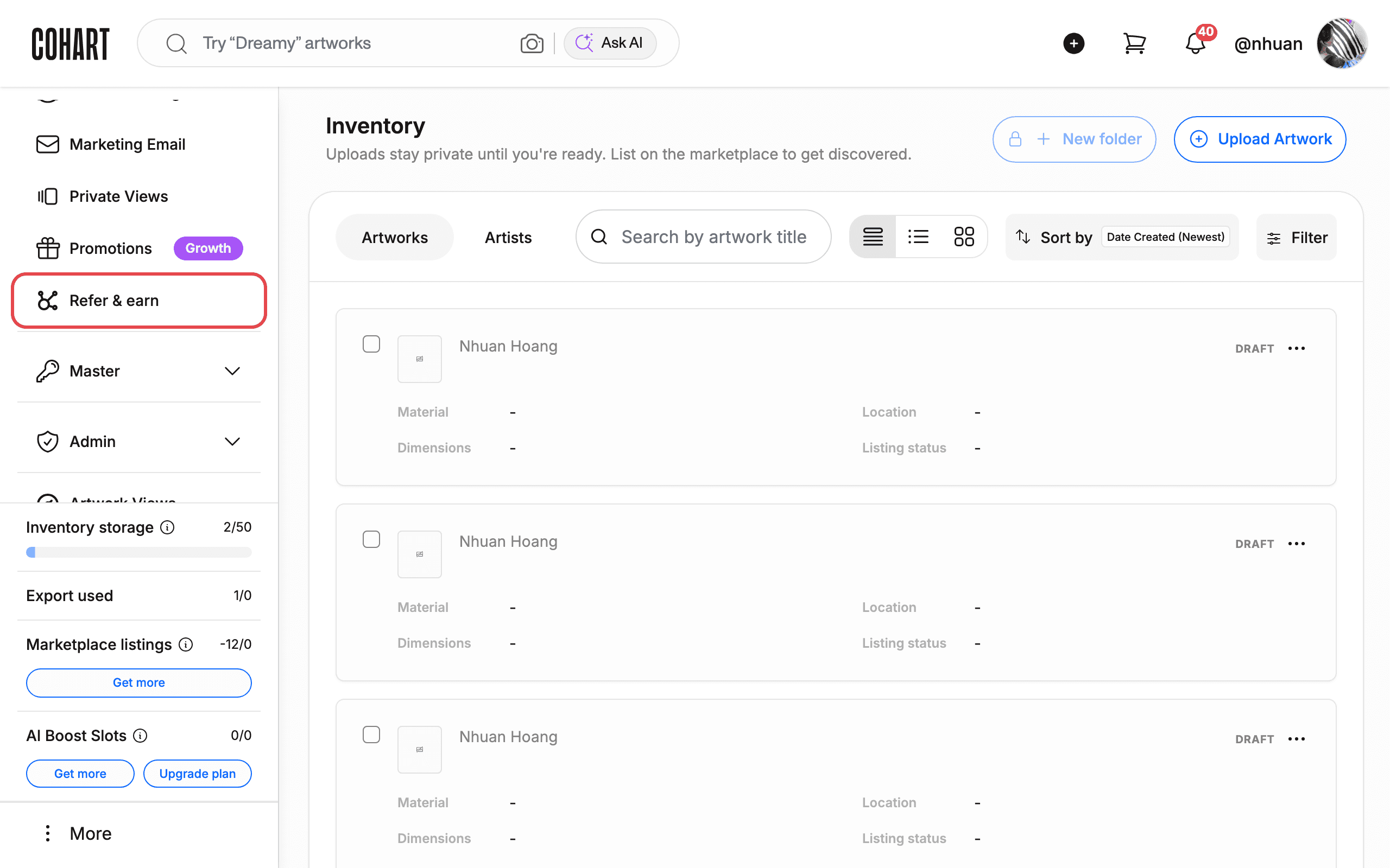 Open Refer & earn from the sidebar