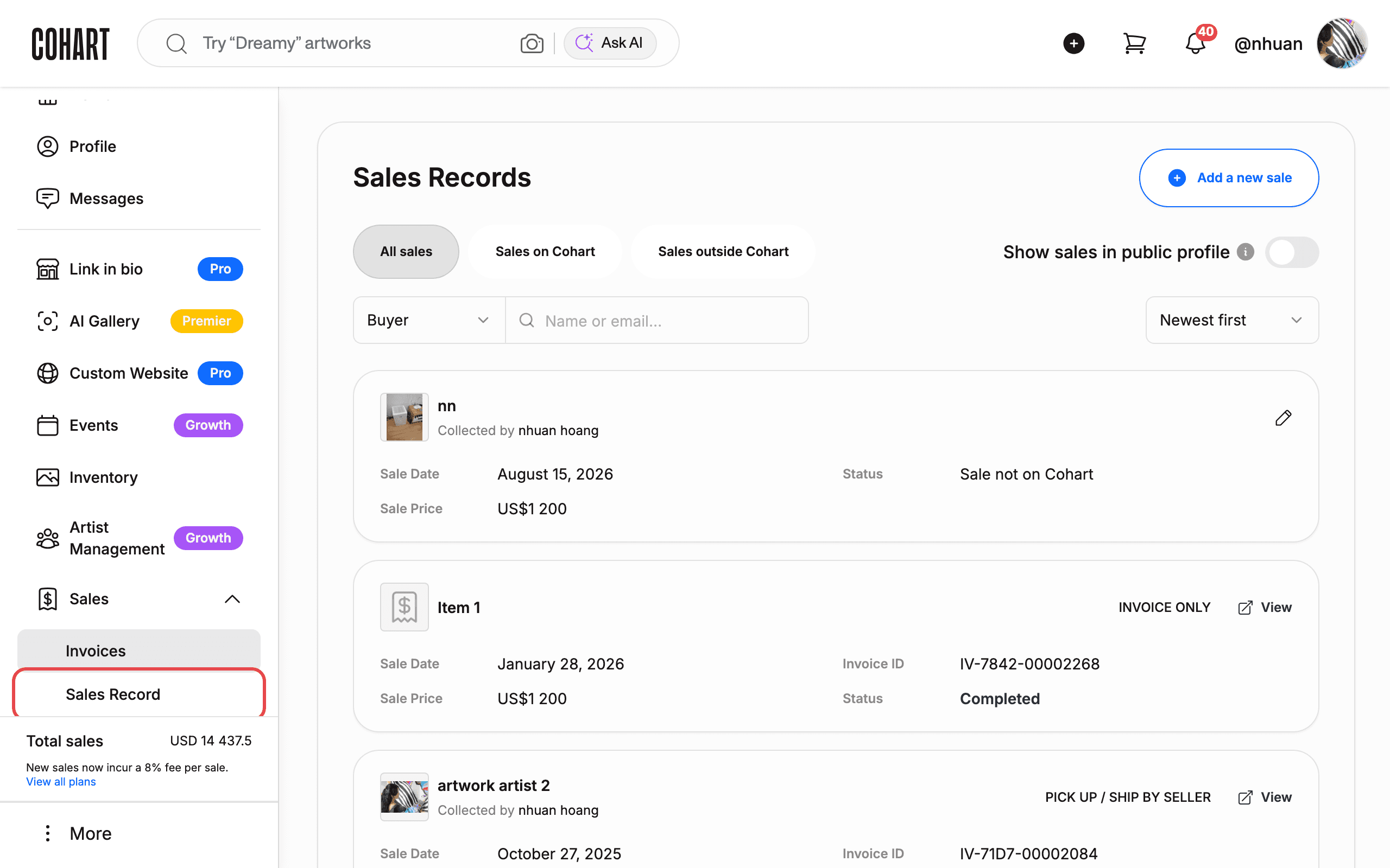 Open the Sales menu and click Sales Record