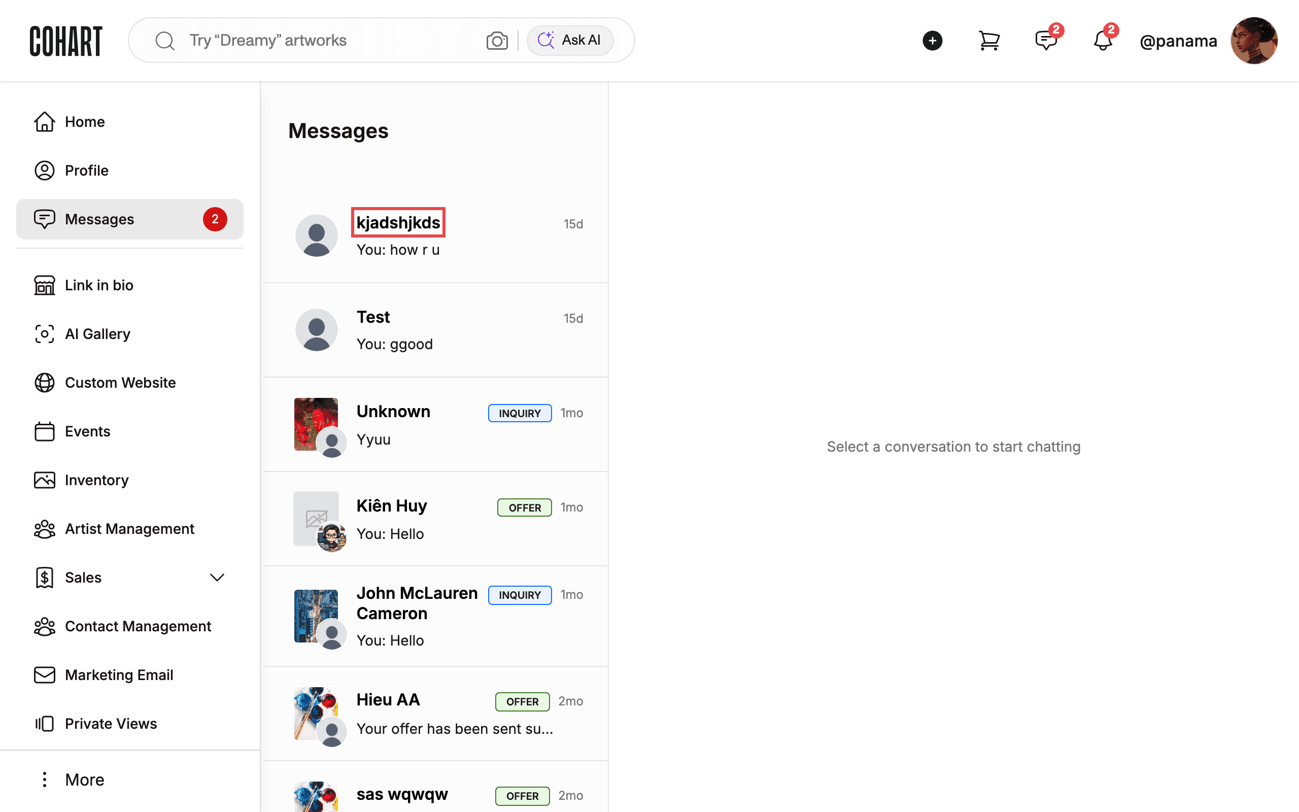 Browse the conversation list