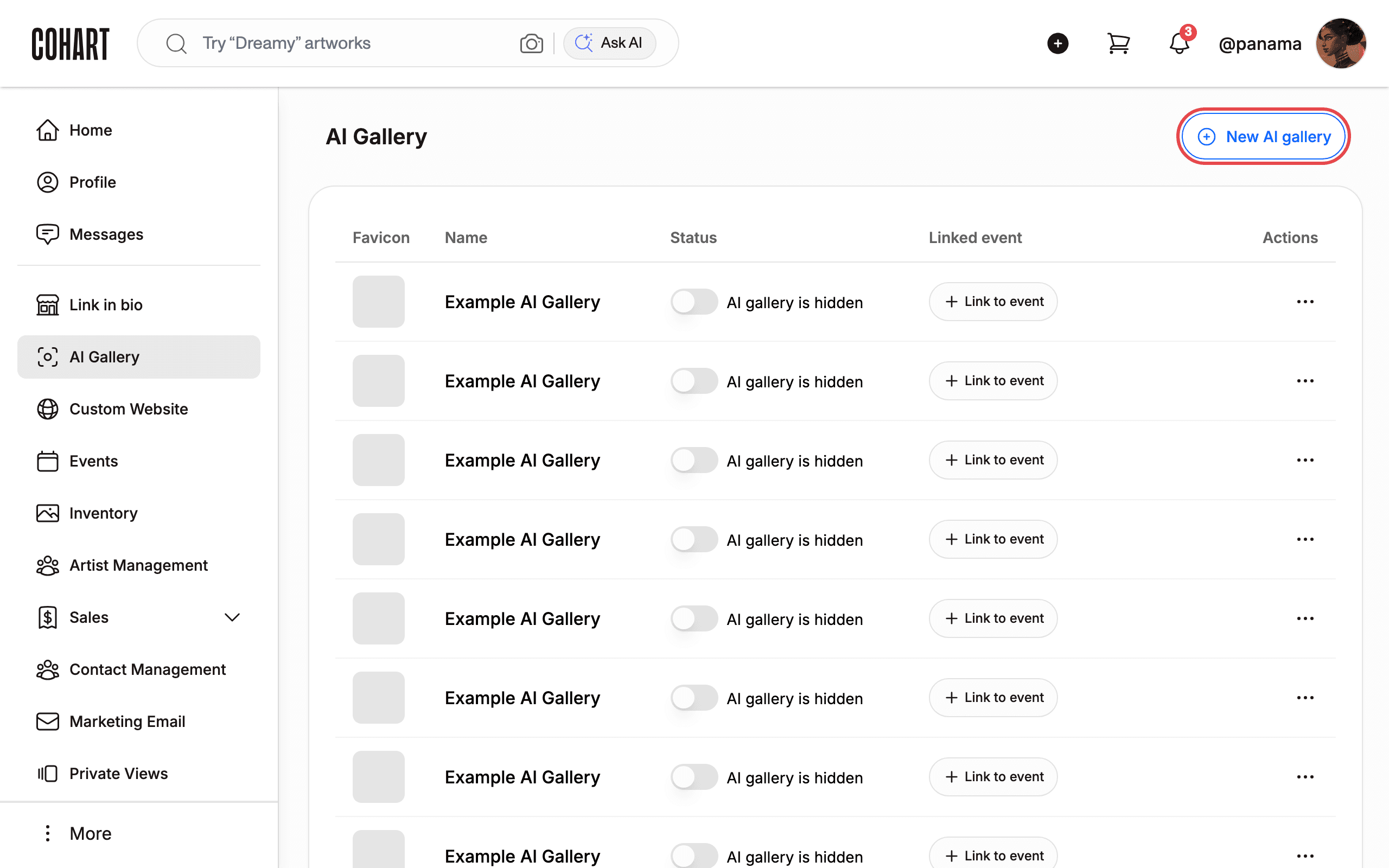 Your AI galleries are listed here