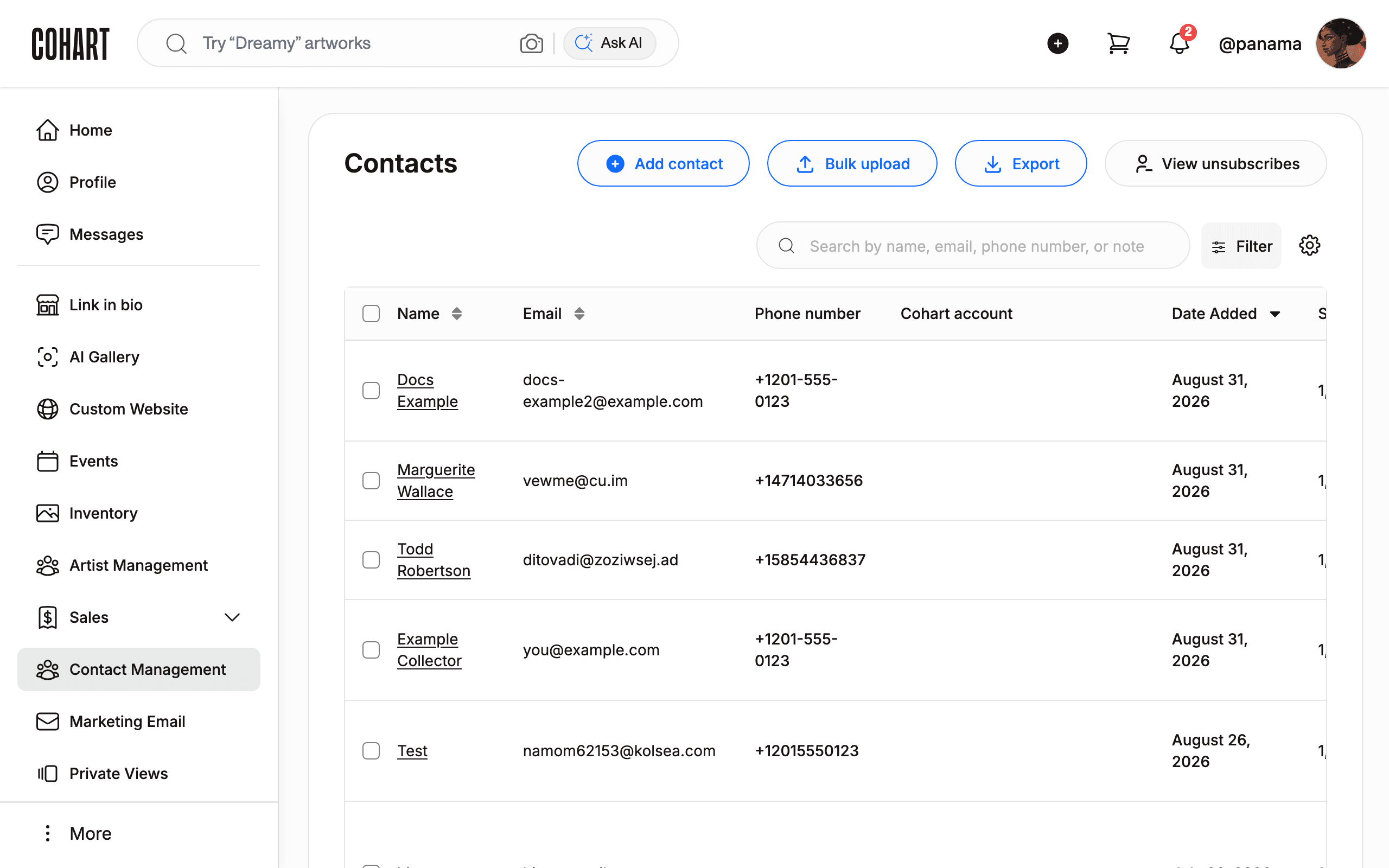 Click Contact Management in the sidebar