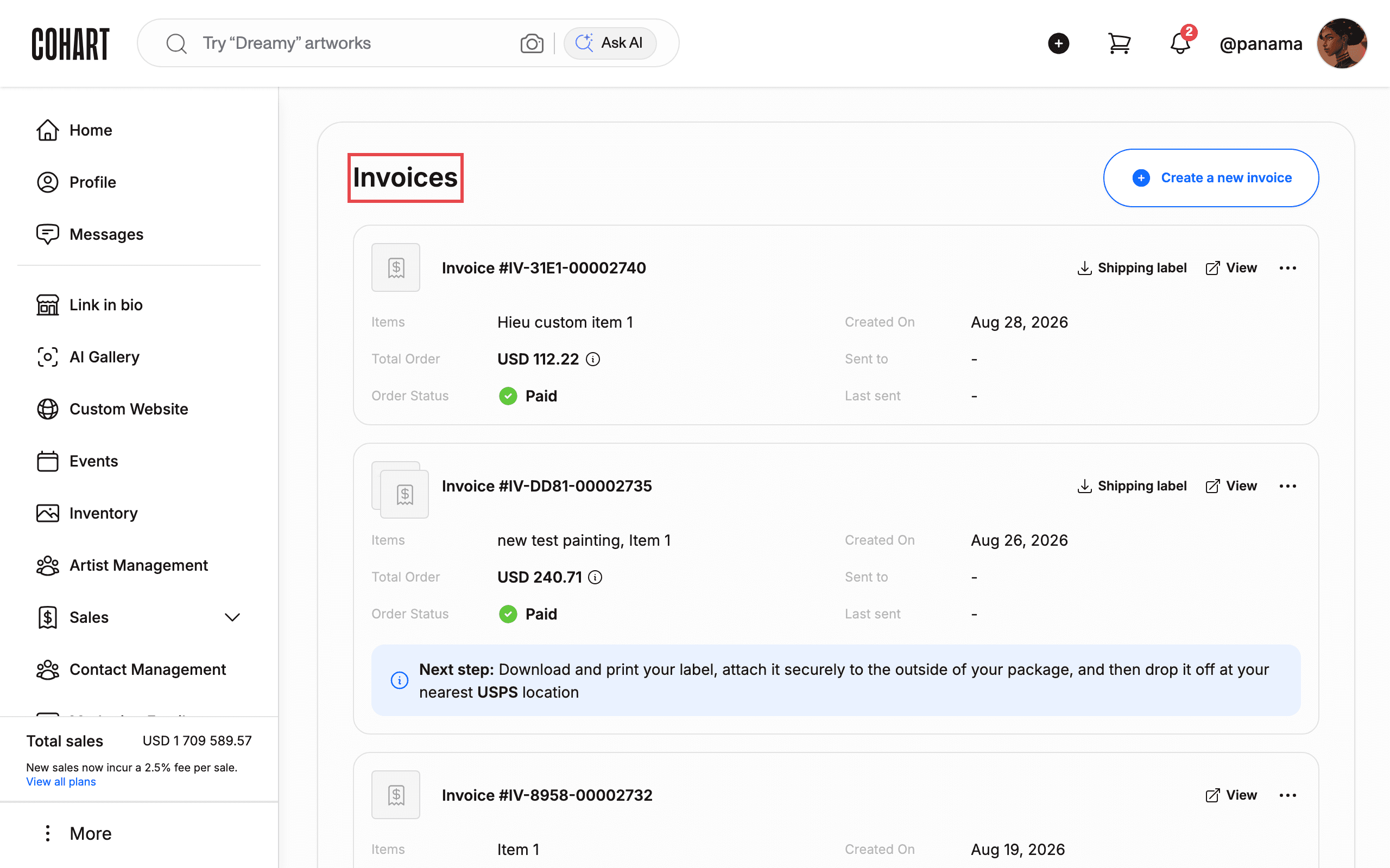 Go to Invoices