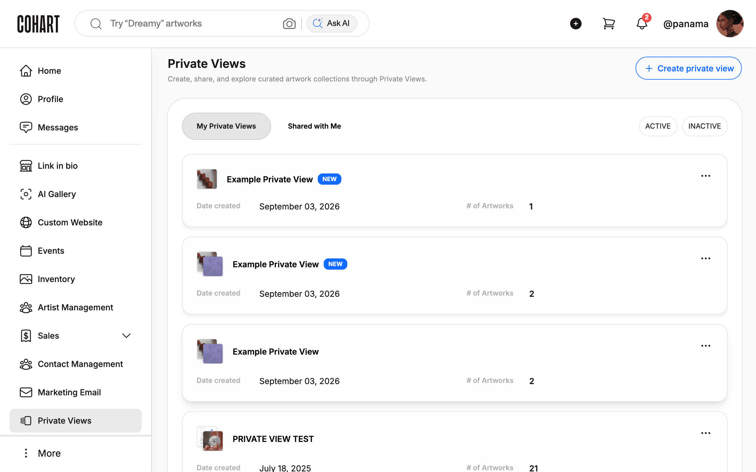 Review My Private Views list