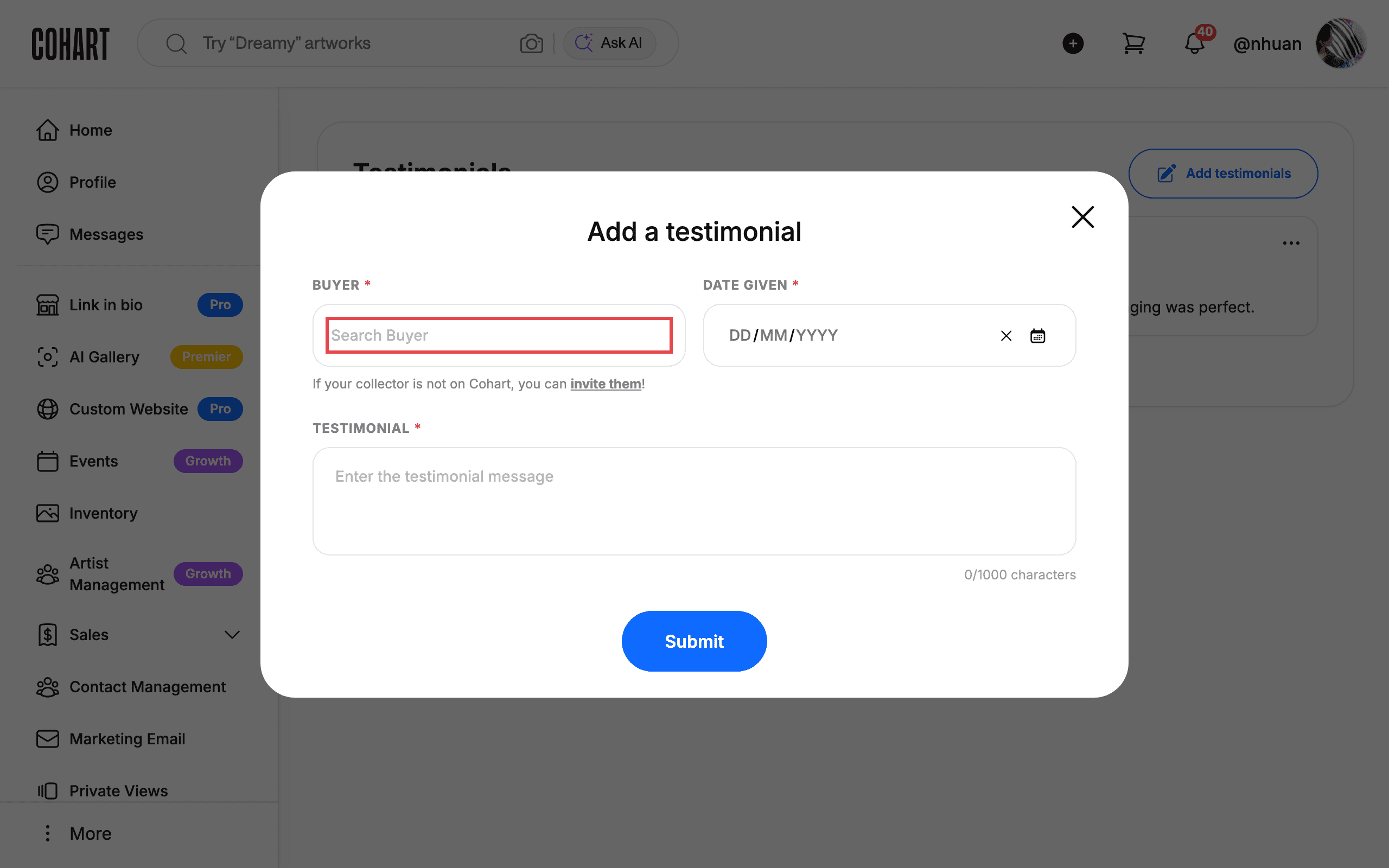 Add a testimonial form