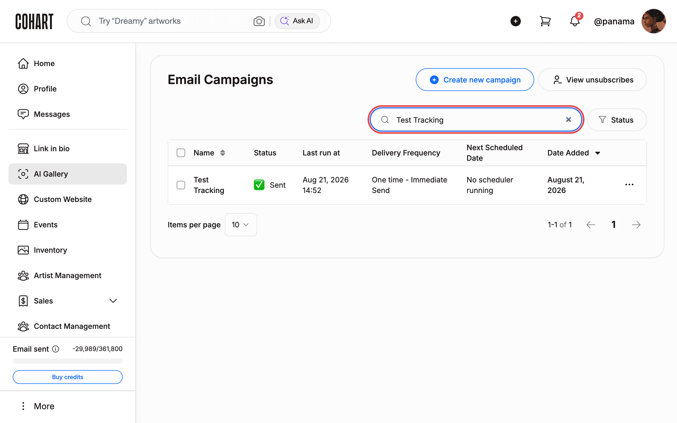 Use Search by campaign name to find a sent campaign