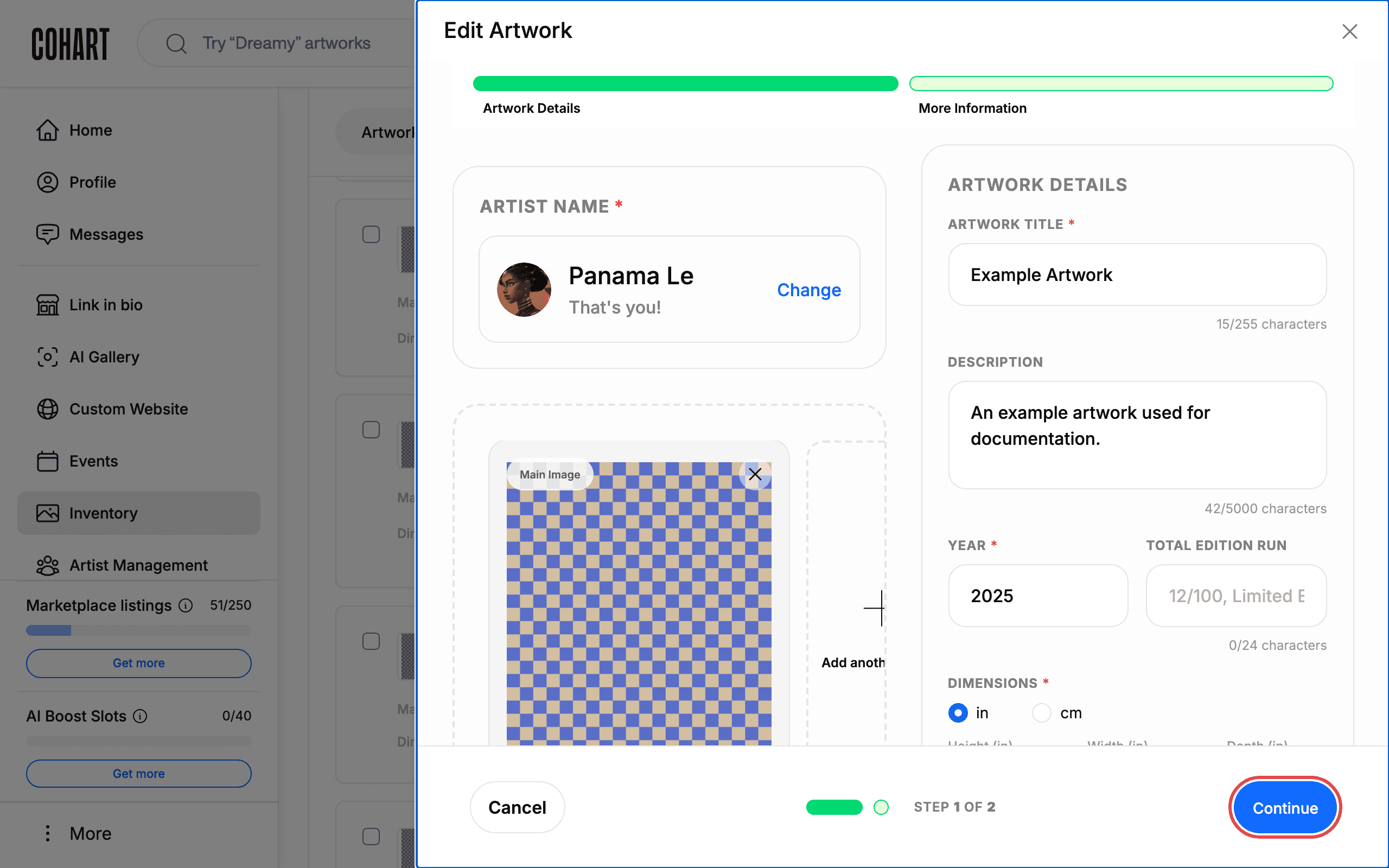 Click Edit Artwork to update details