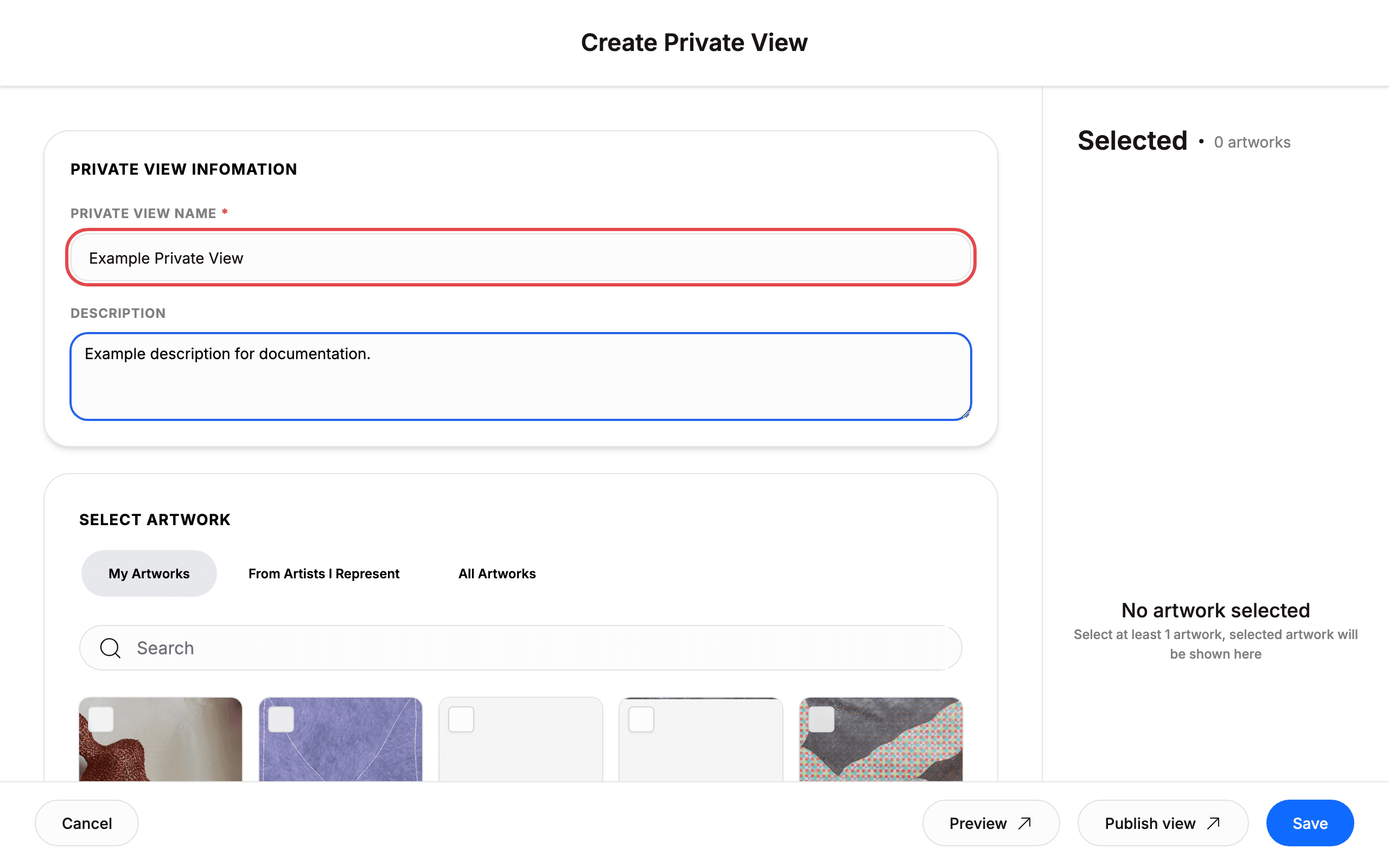 The name and description fields filled in with example text