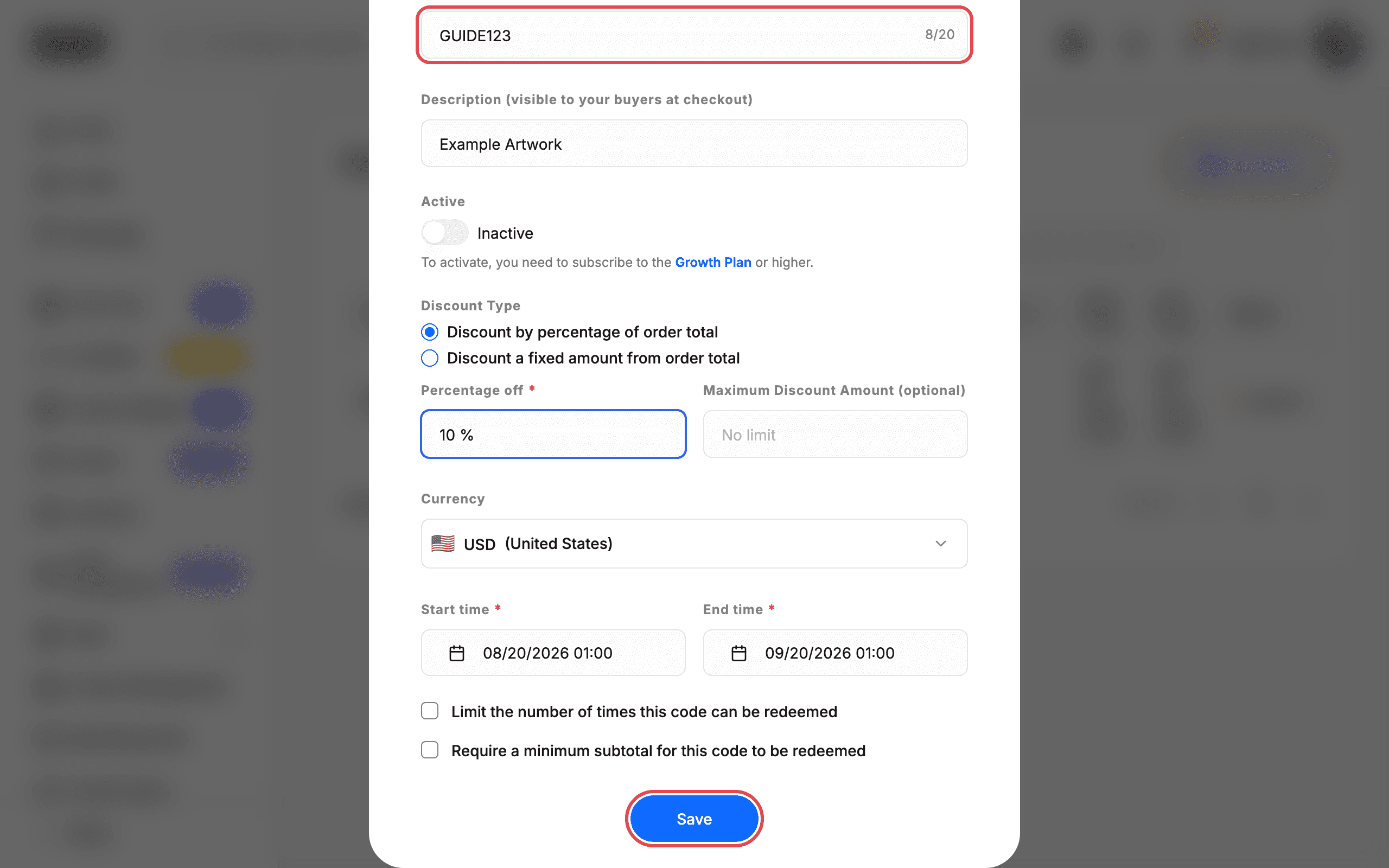Fill in the promo code form