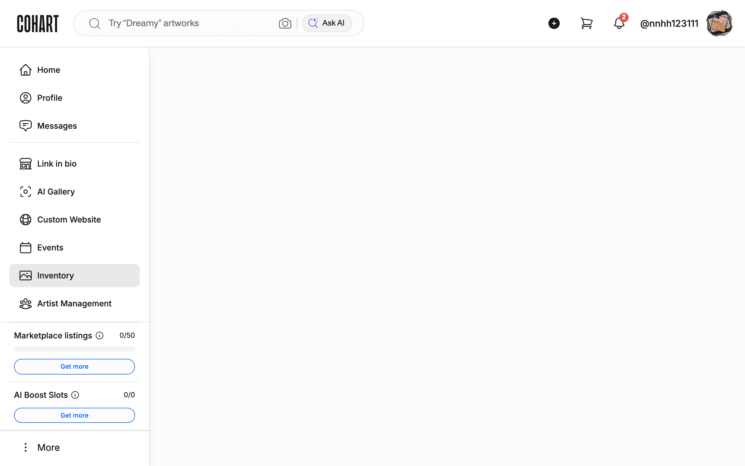 Events link in sidebar