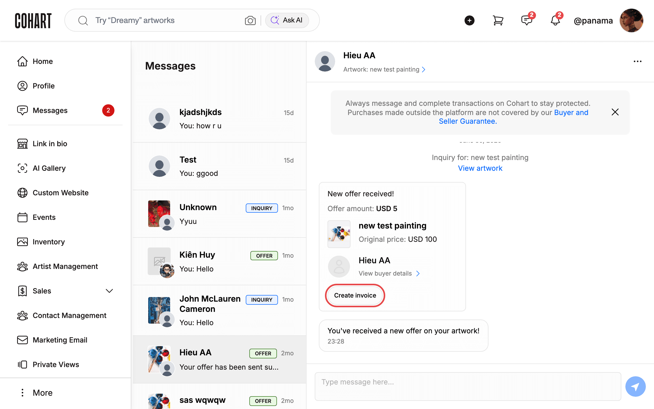 Review the offer card and buyer actions