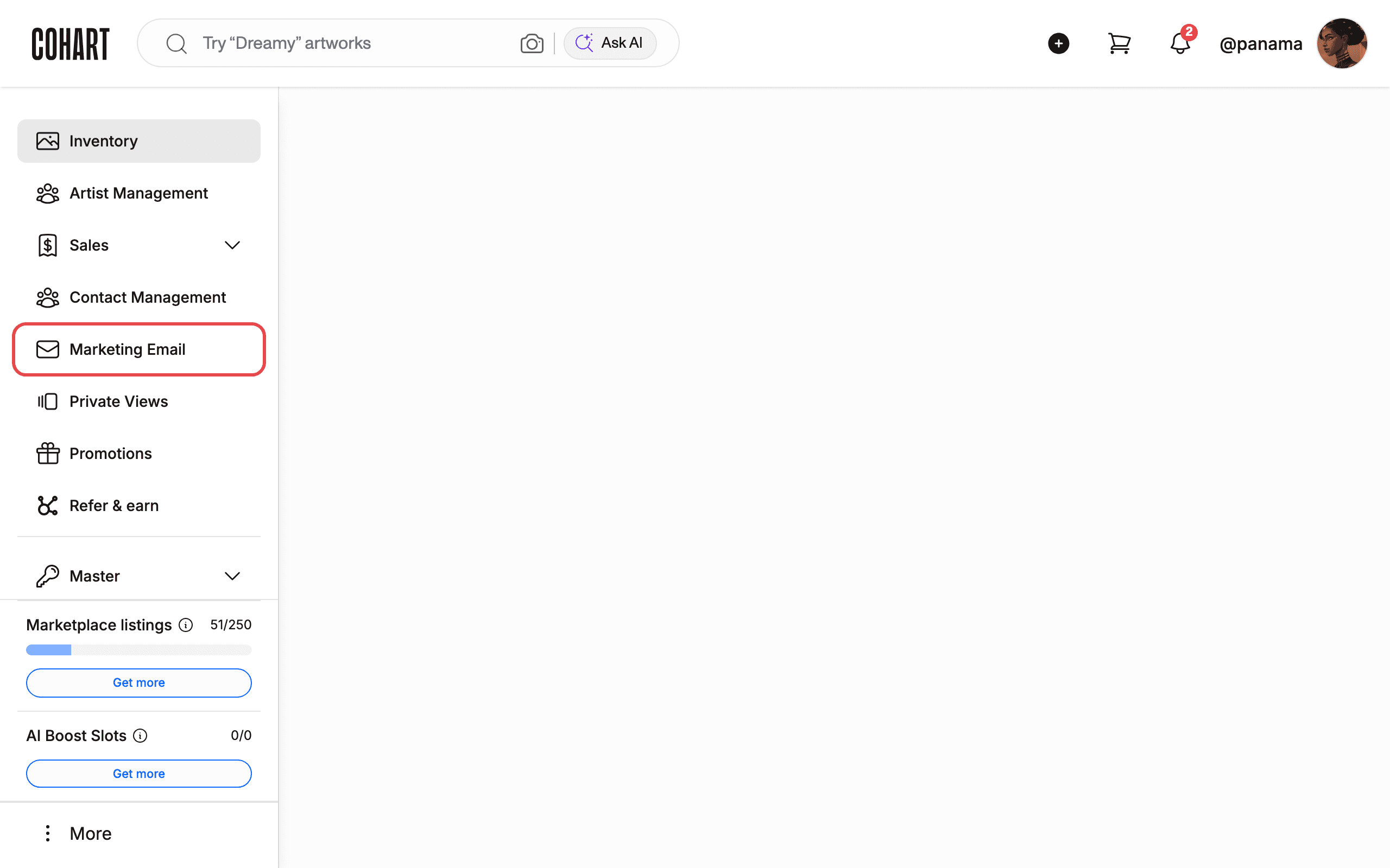 Open Marketing Email from the sidebar