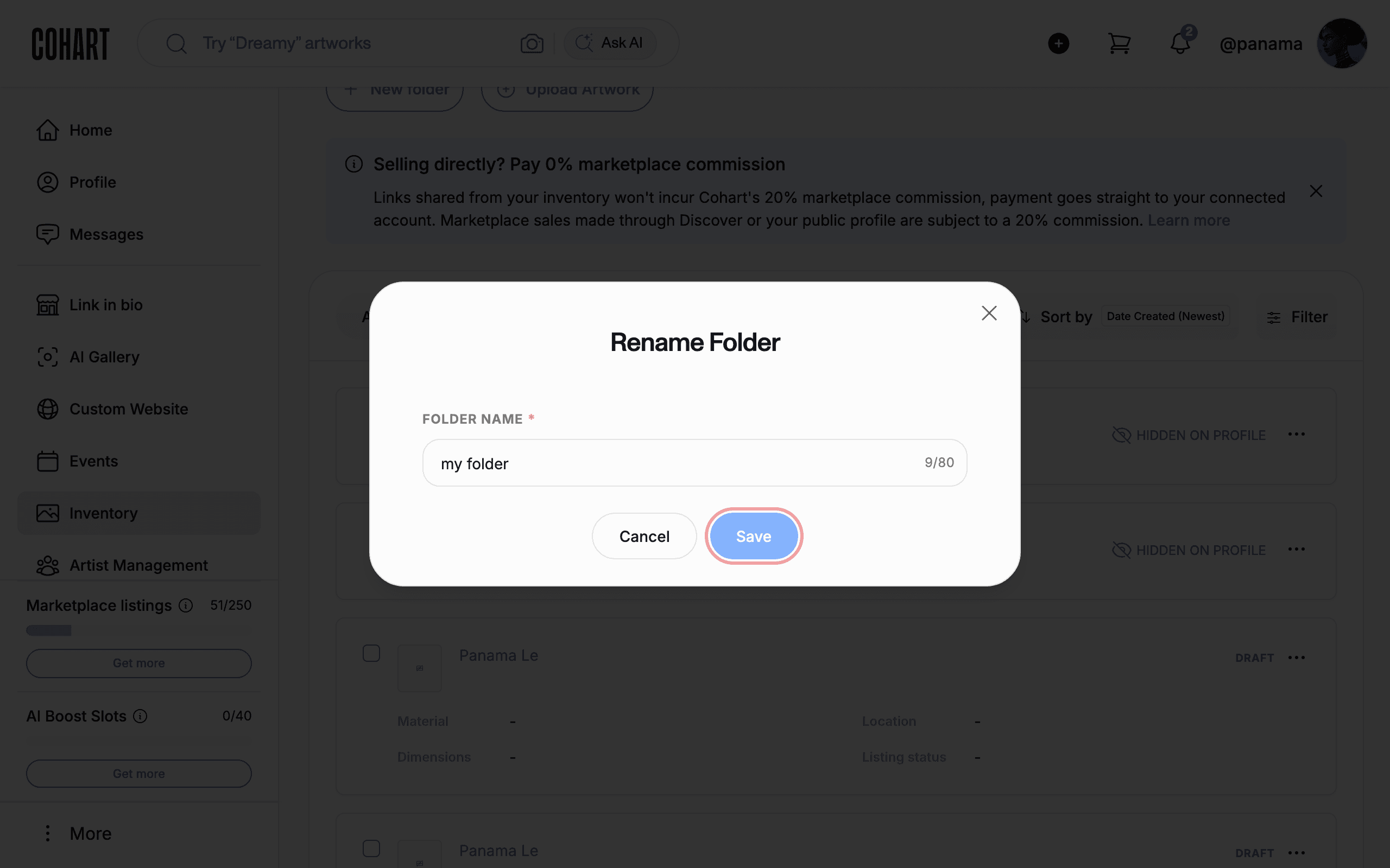 Edit the FOLDER NAME and click Save