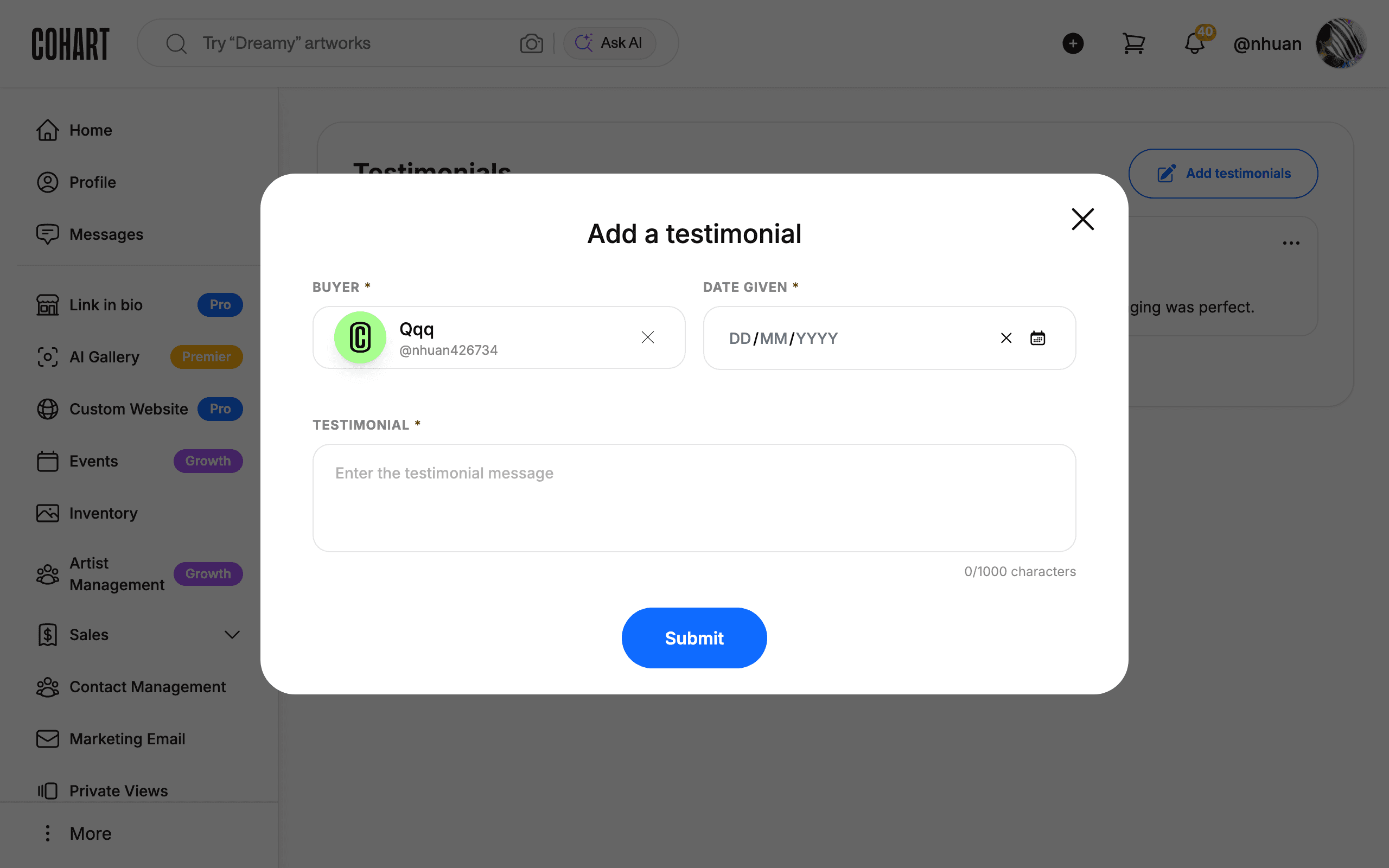 Buyer selected in the form