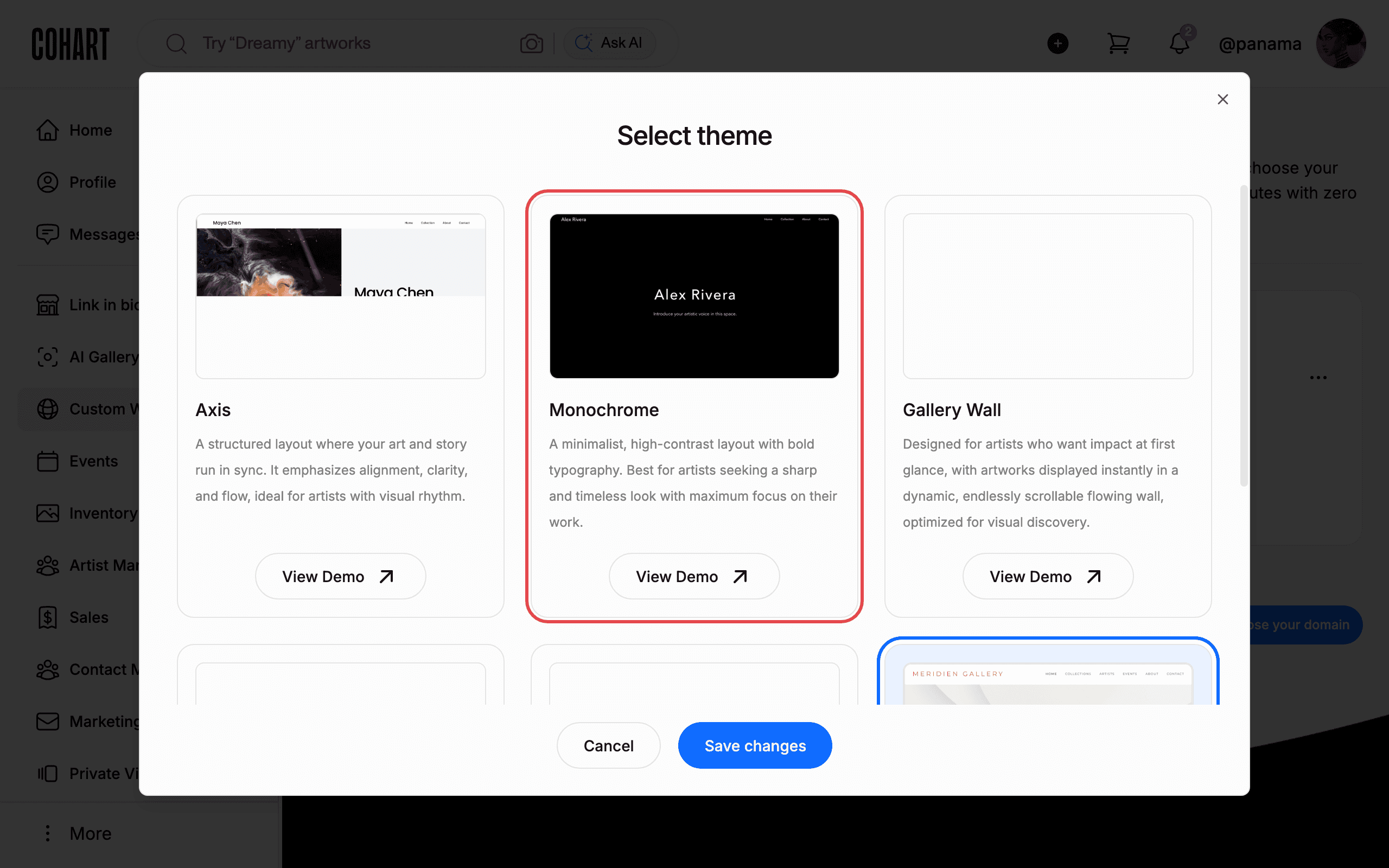 Change theme: pick a layout in Select theme