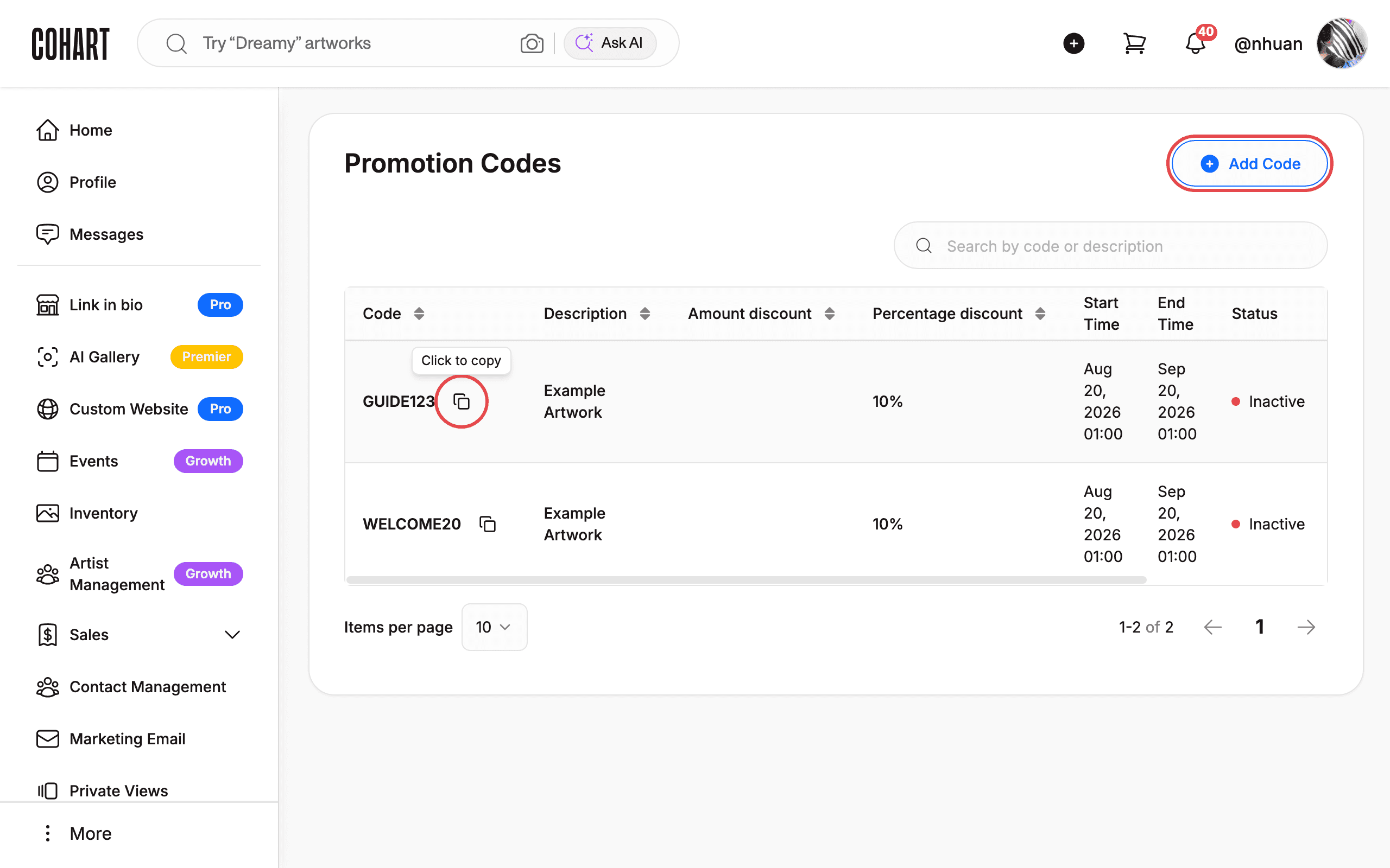 Copy the code to share with buyers