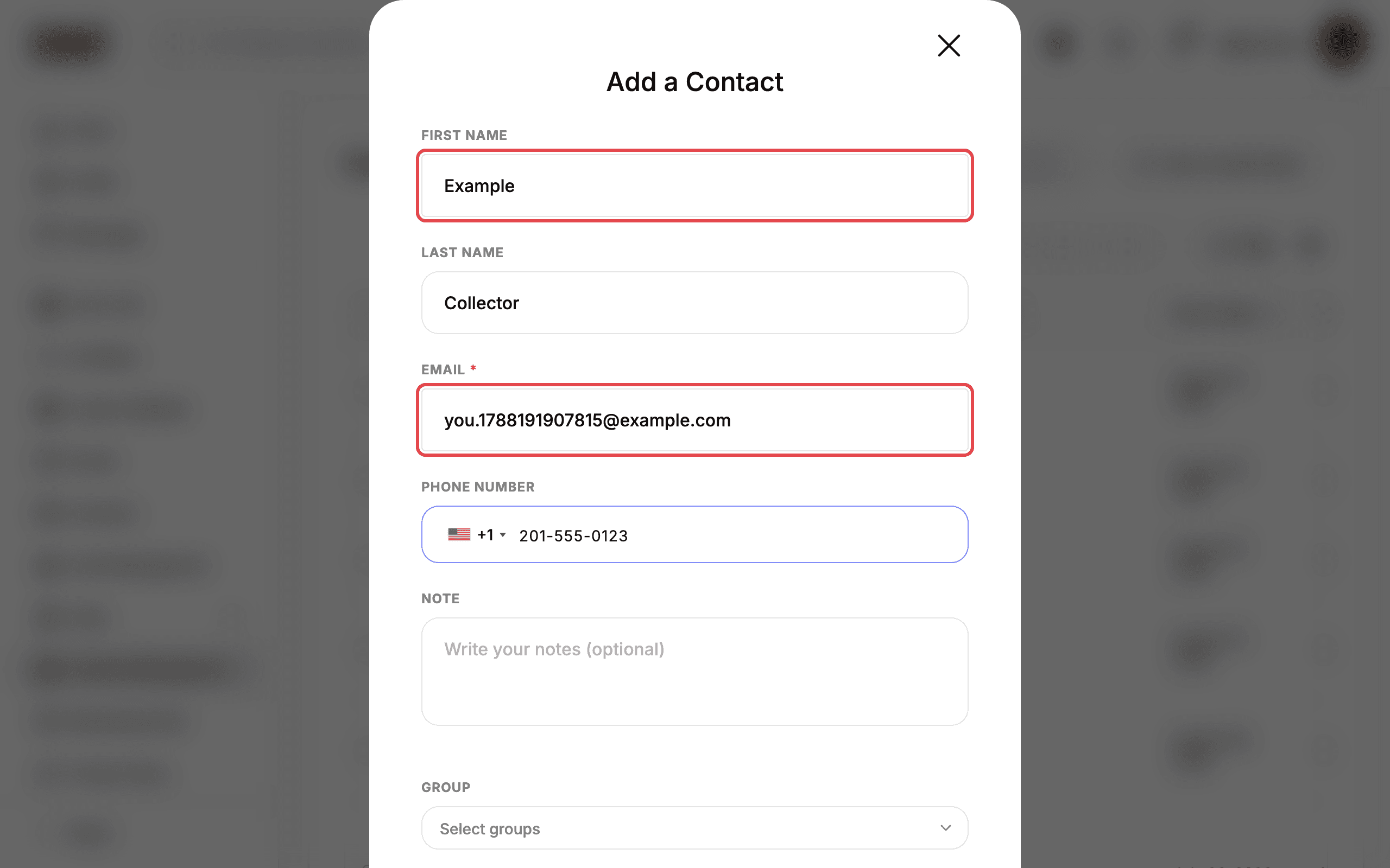 Fill in email and phone number