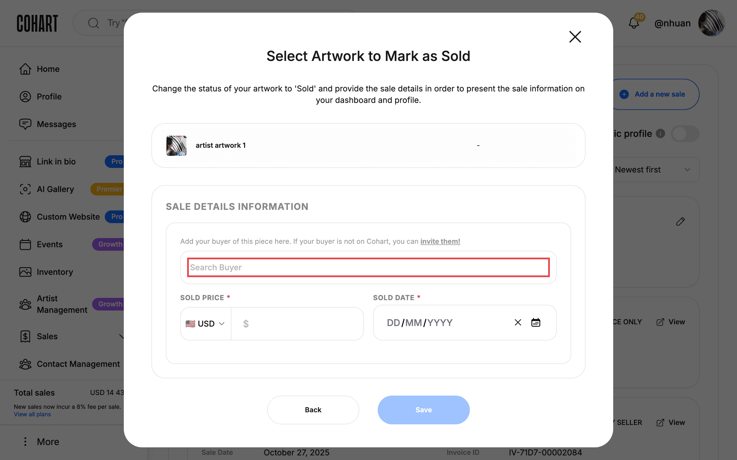 Add the sale details