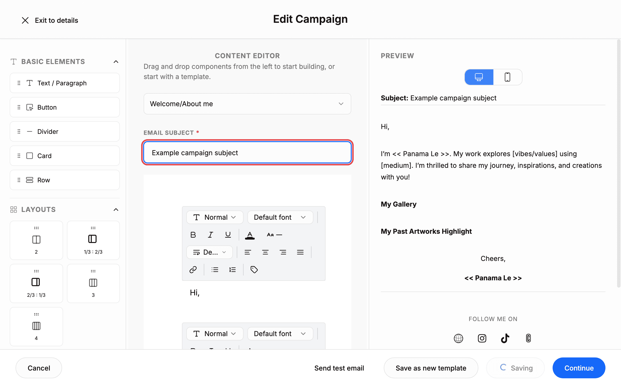 Enter the EMAIL SUBJECT for your campaign