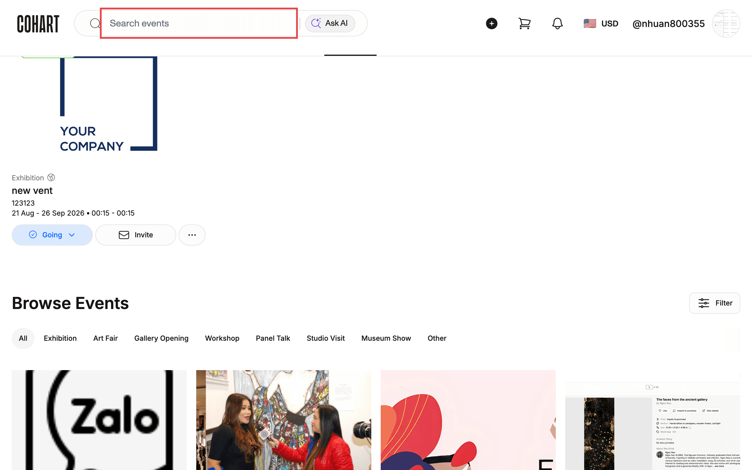 Search and filter events