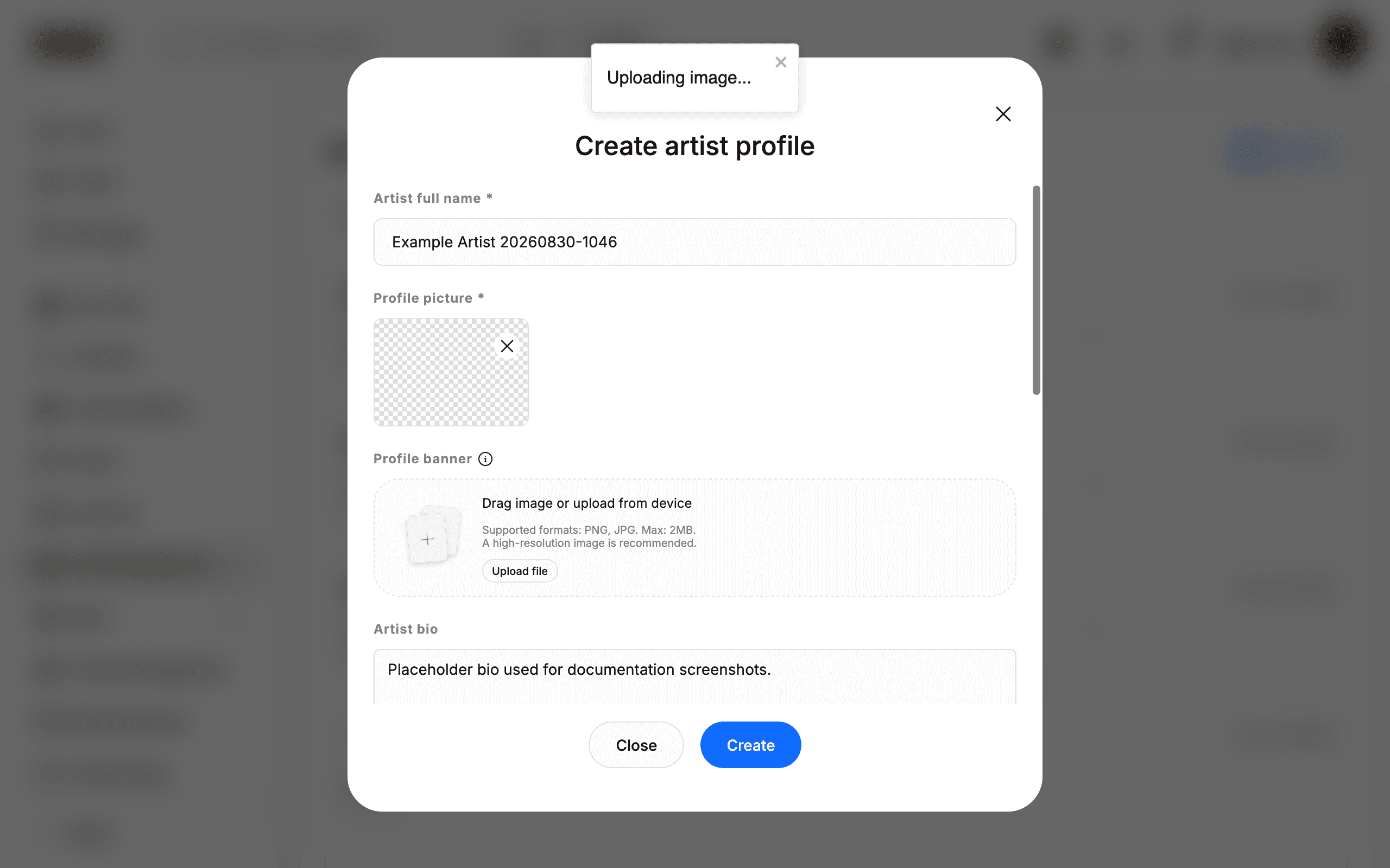 Upload a profile picture (PNG or JPG, max 2MB)