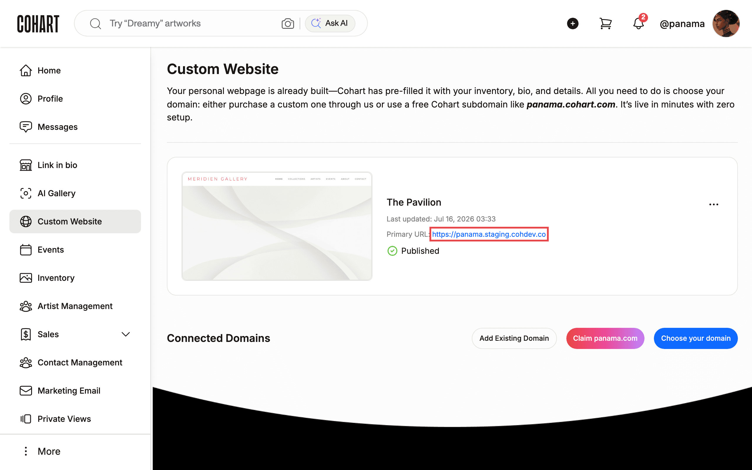 Visit your live site from the Primary URL