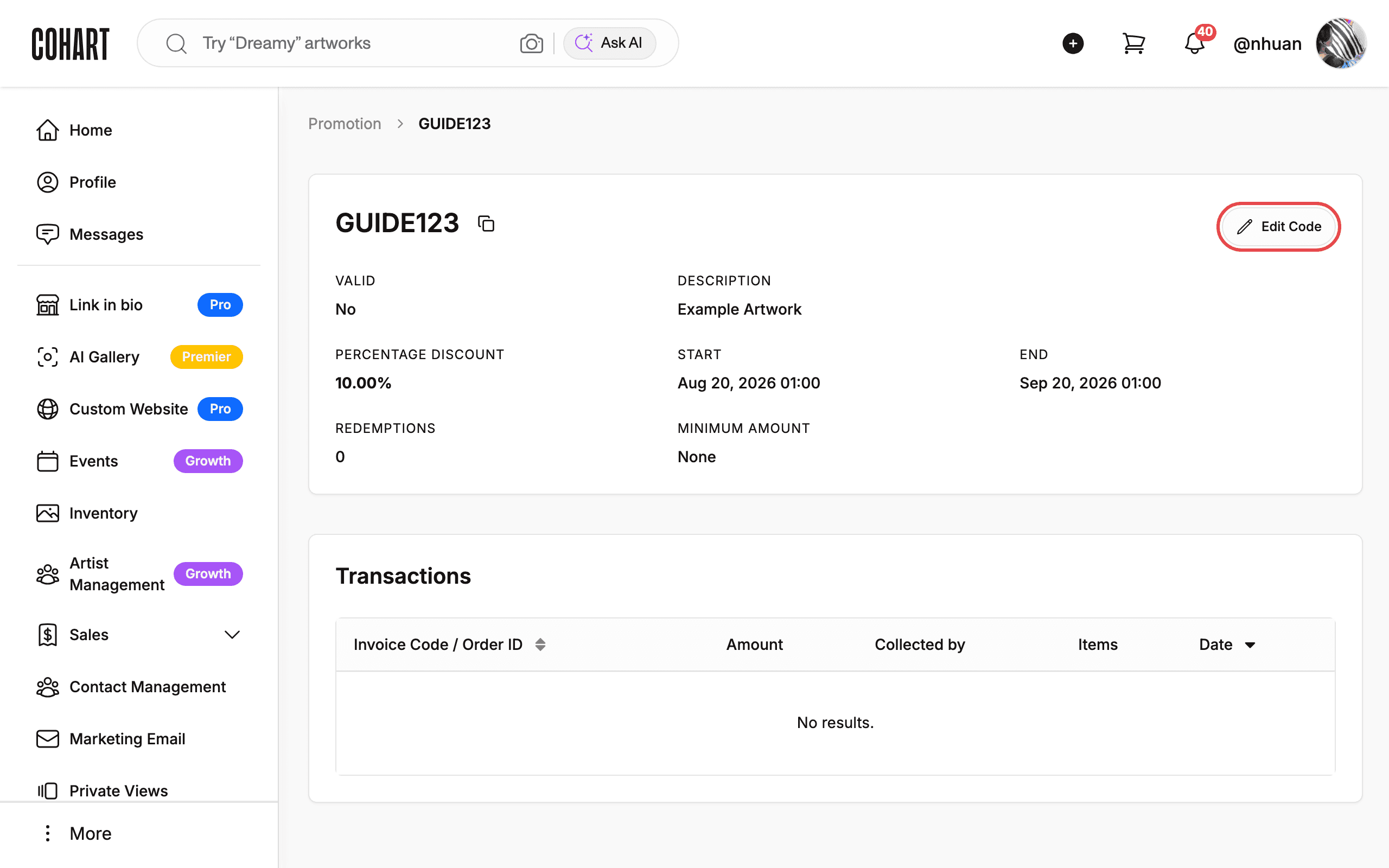 Promo code detail page opens in a new window