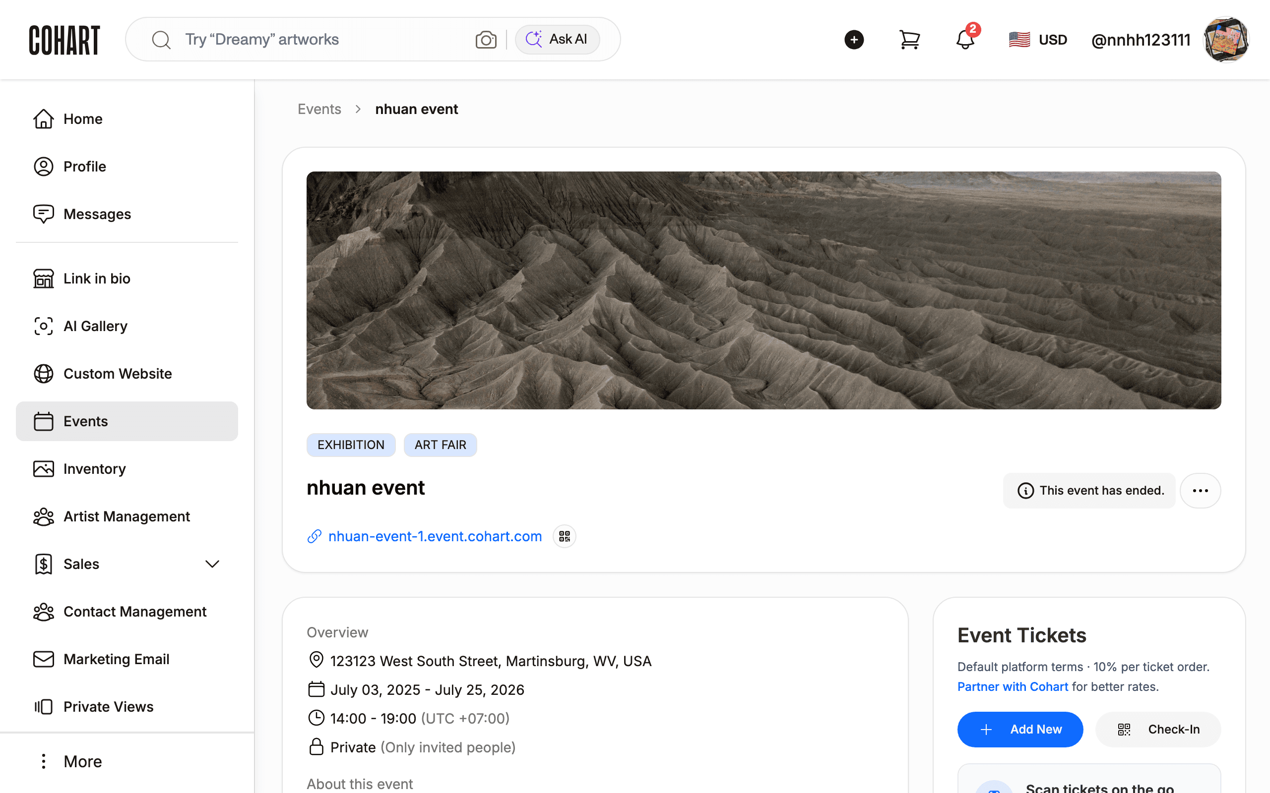 Event link on listing