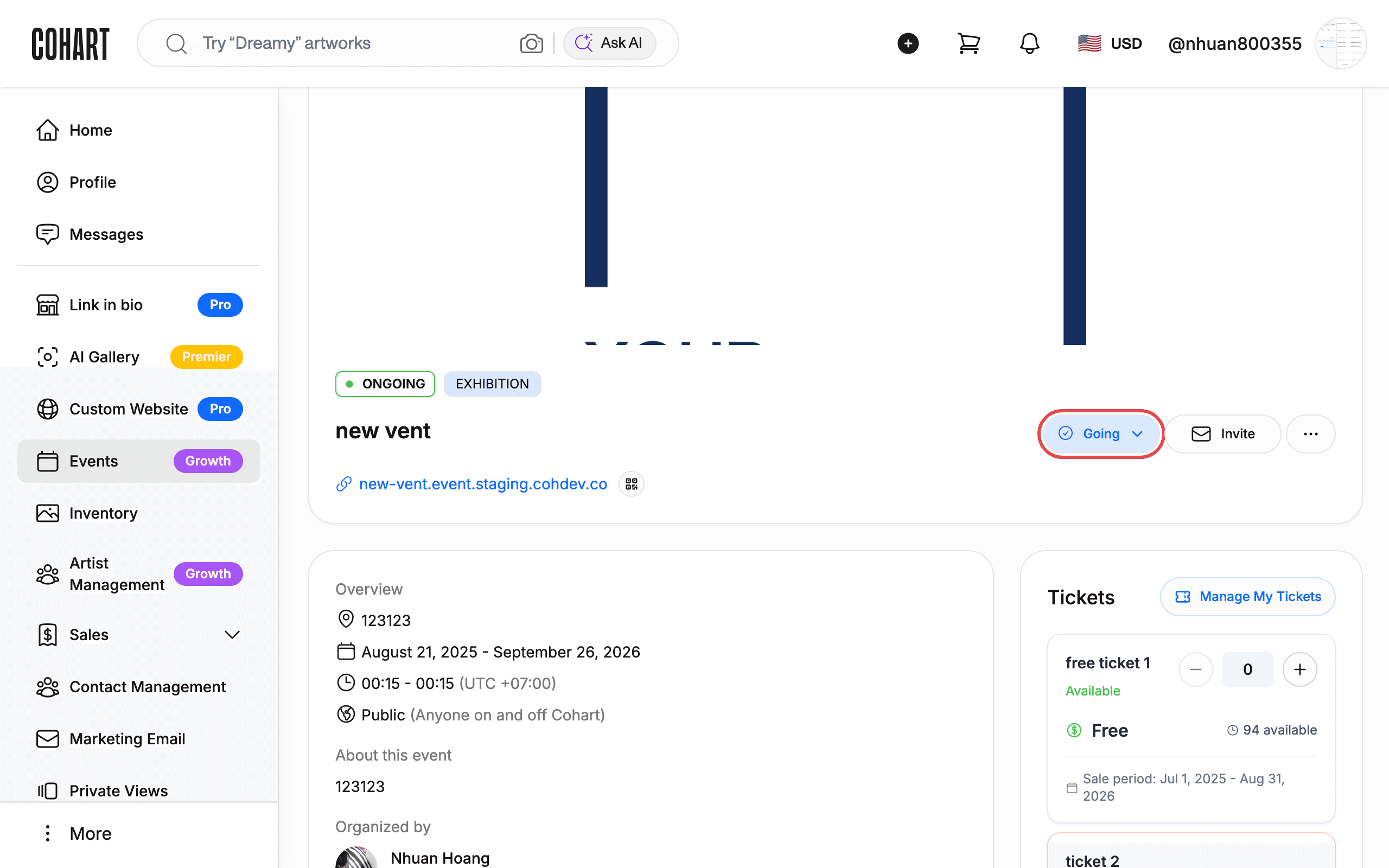 Event detail page
