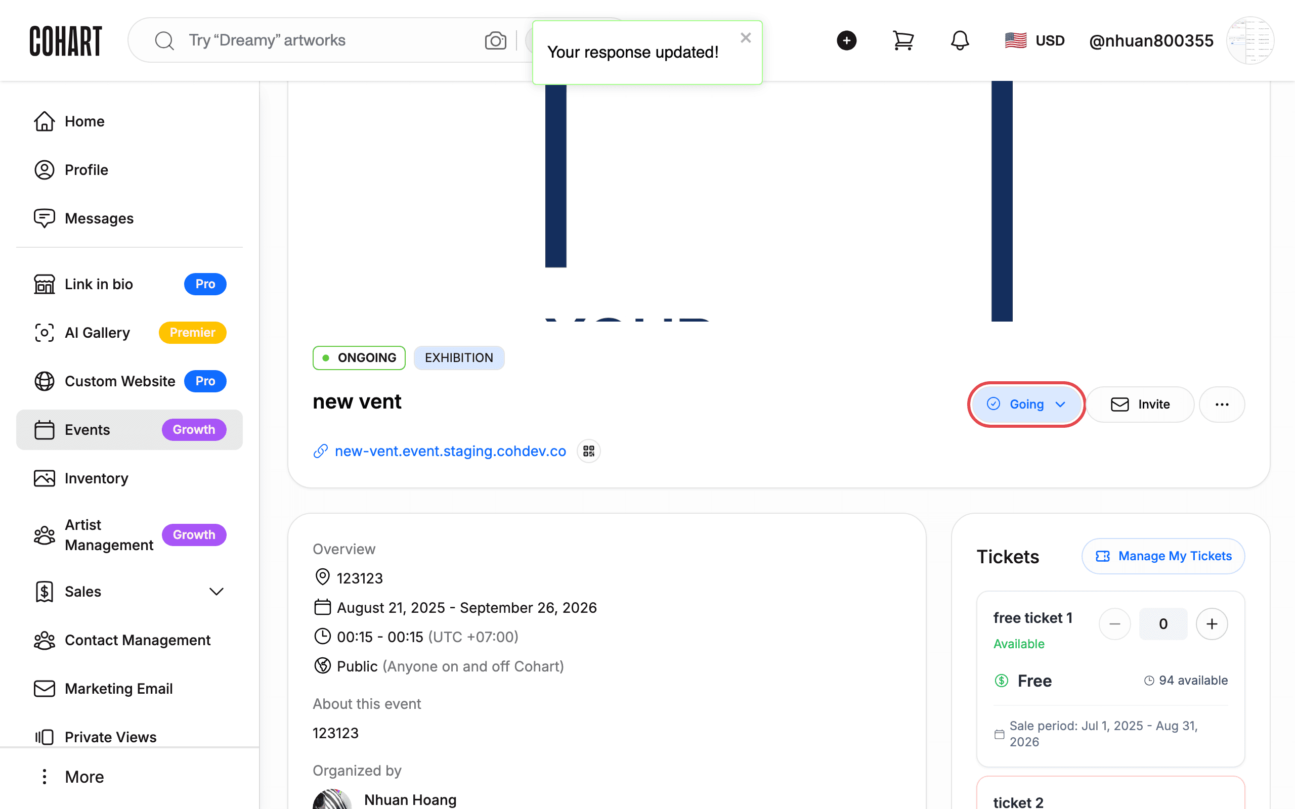 RSVP saved as Going