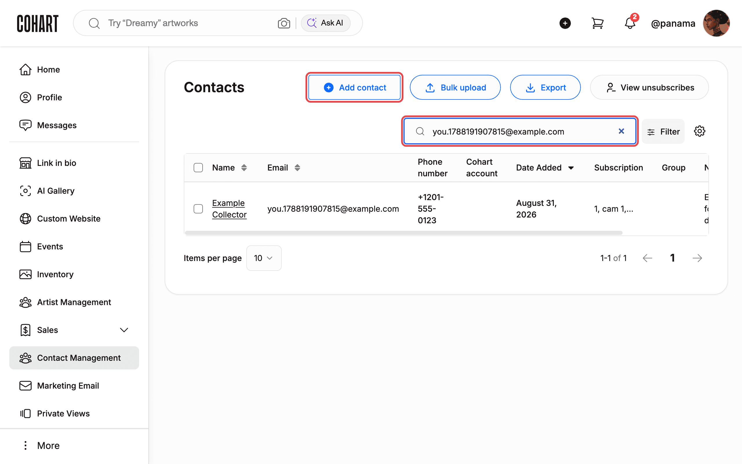 Search for the new contact