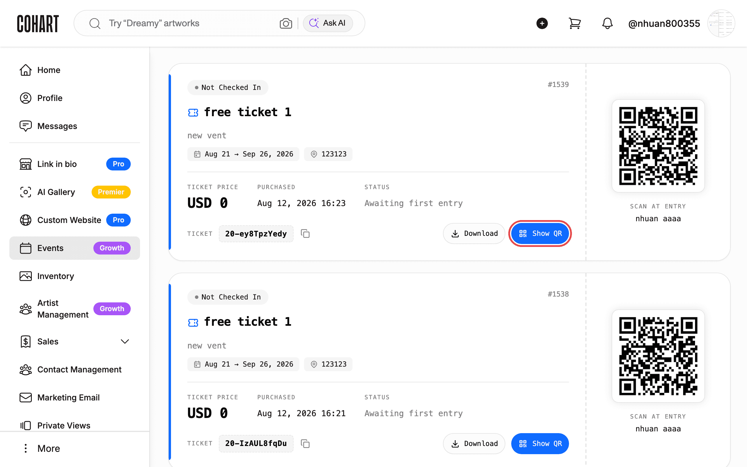 Manage My Tickets page
