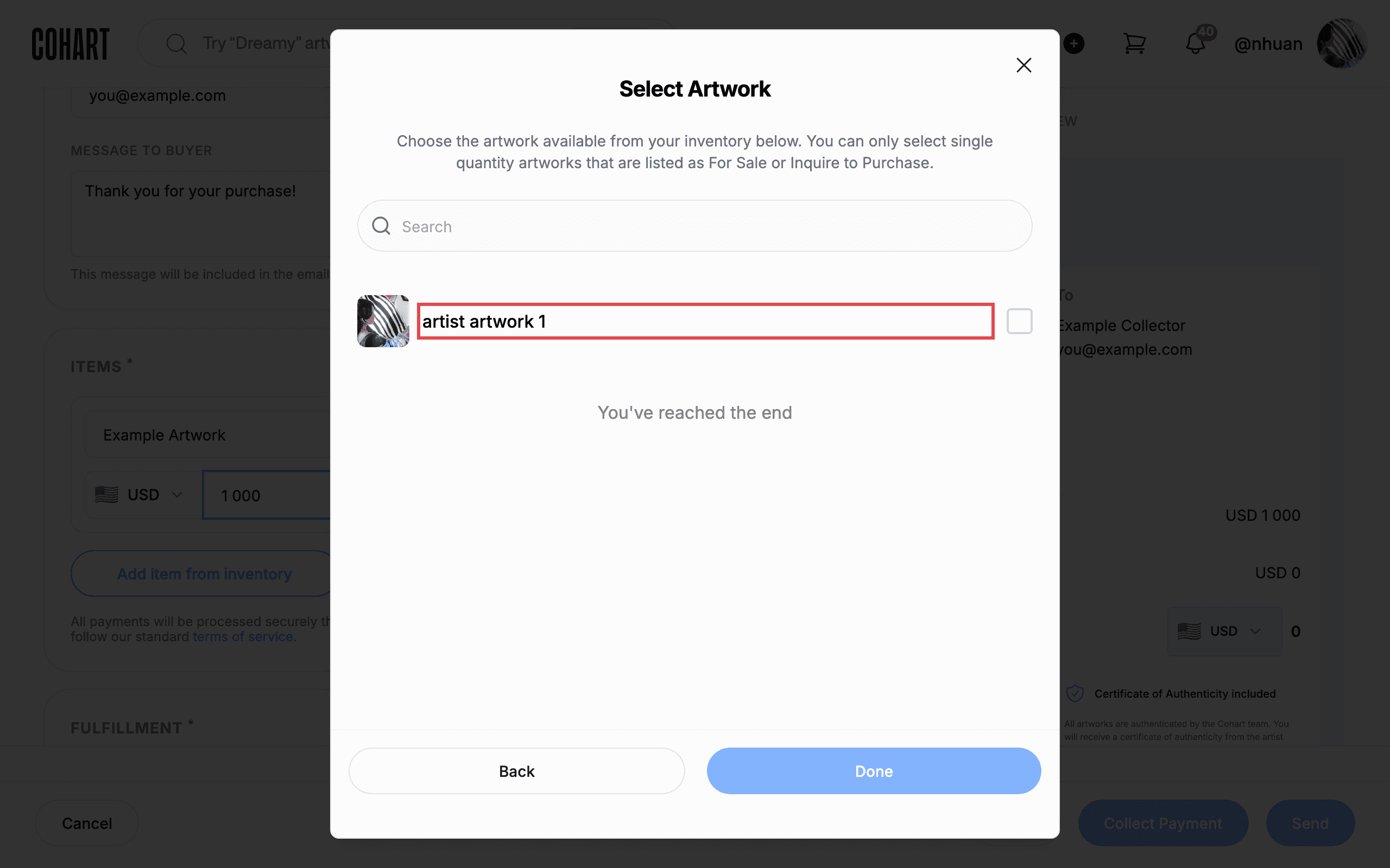 Select Artwork dialog