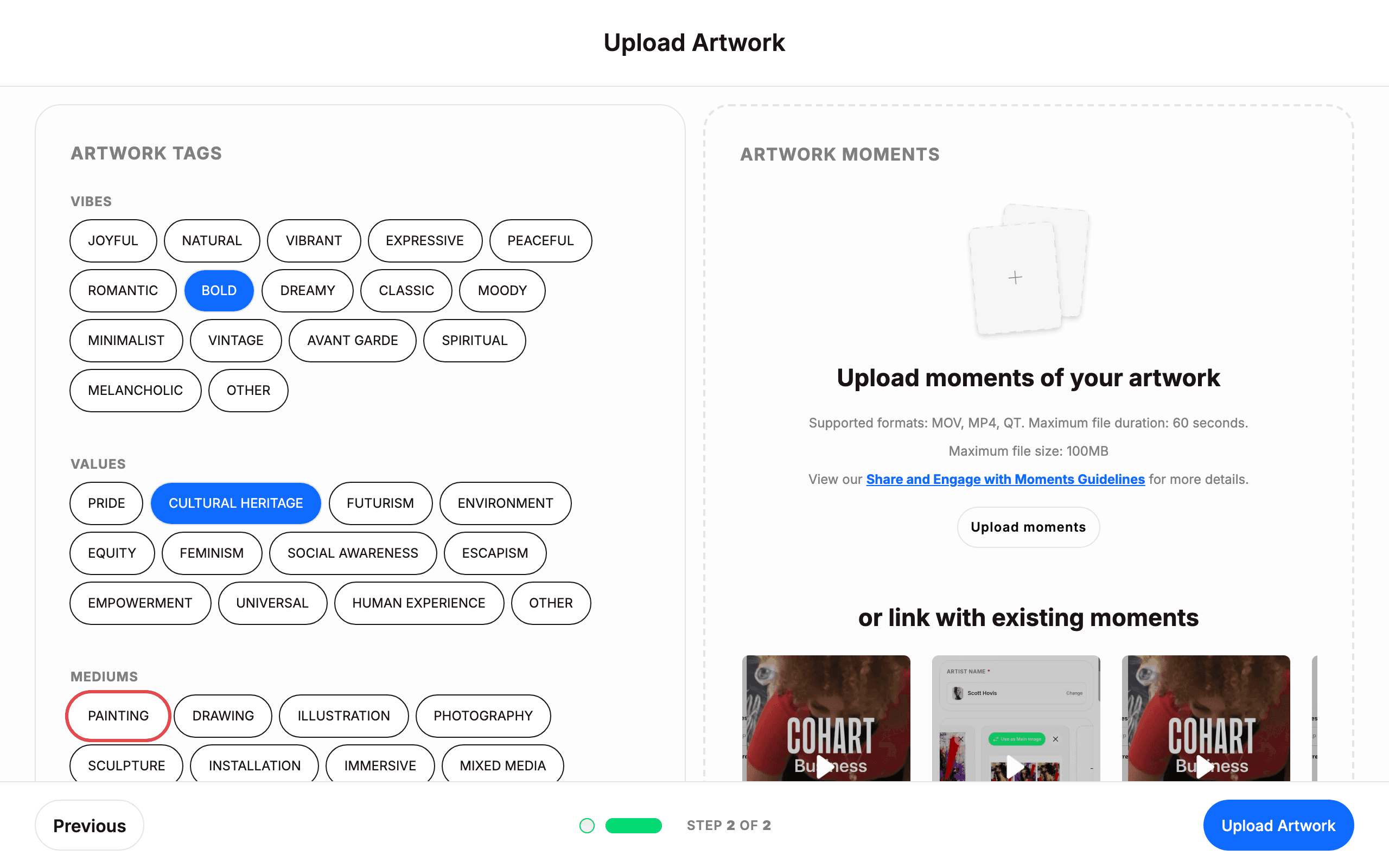 Select artwork tags