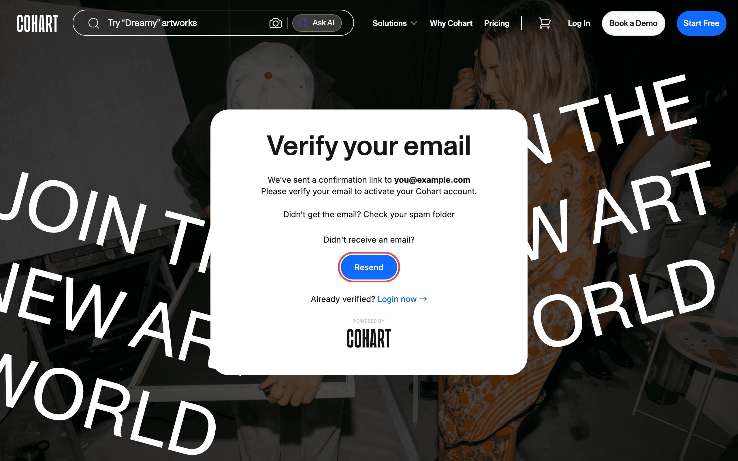 The Verify your email screen with the Resend button highlighted